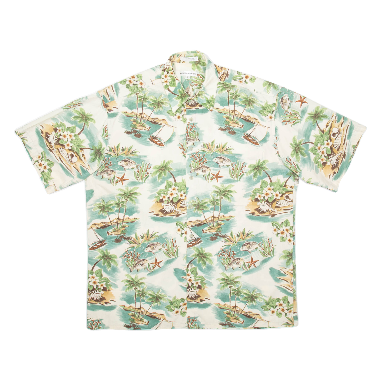 PIERRE CARDIN Mens Hawaiian Shirt Beige Crazy Pattern L Refurbished - N/A refurbished available on Cerqular