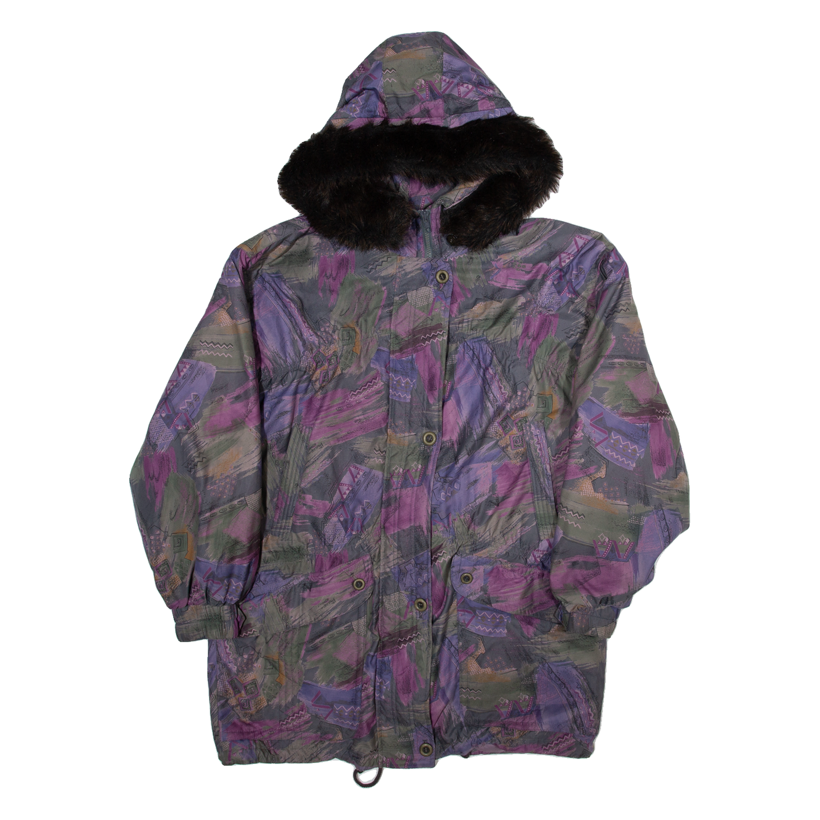 SIXTH SENSE Womens Parka Coat Purple Hooded Crazy Pattern UK 10 Refurbished - N/A refurbished available on Cerqular