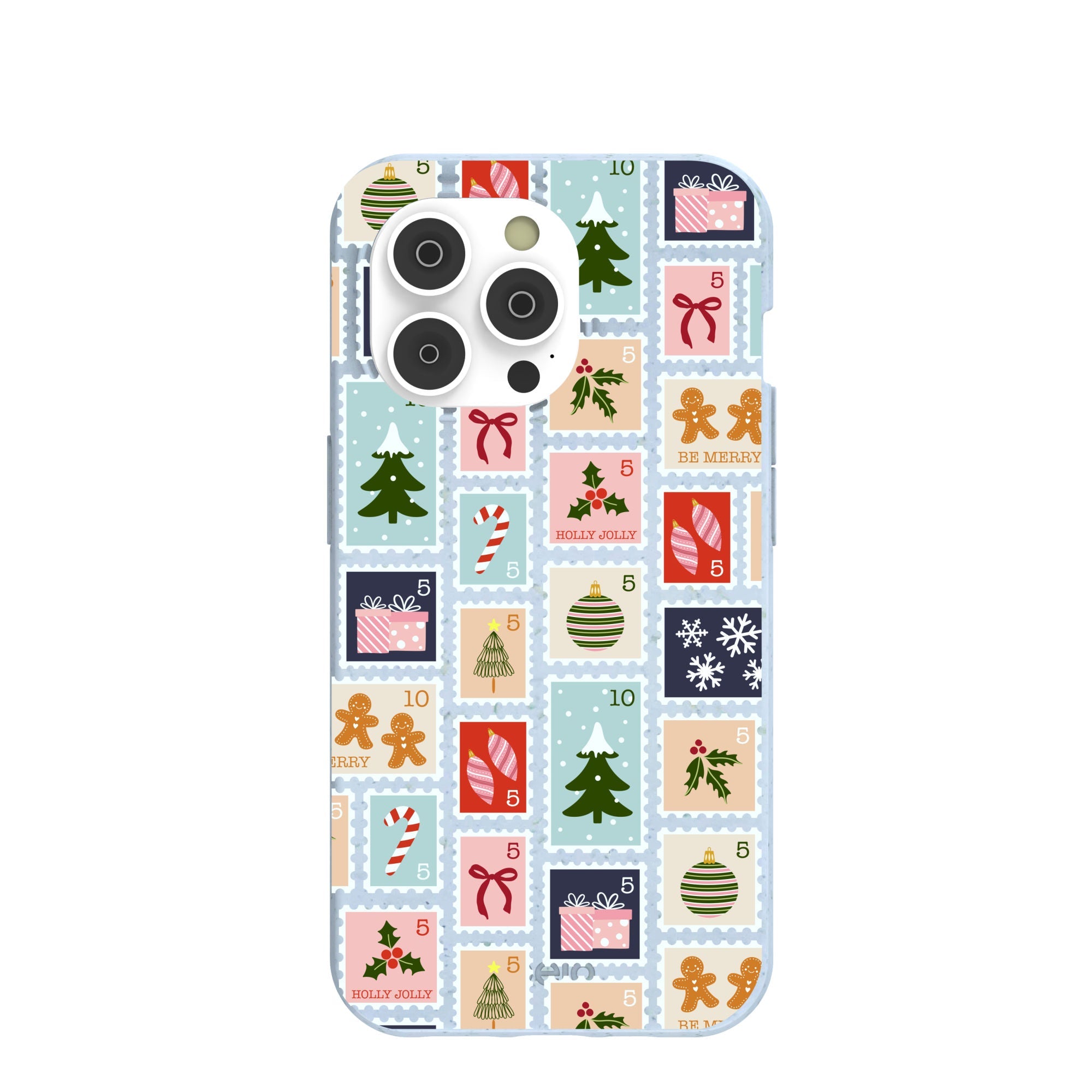 Powder Blue Noel Stamps iPhone 14 Pro Case Refurbished - Pela Case refurbished available on Cerqular