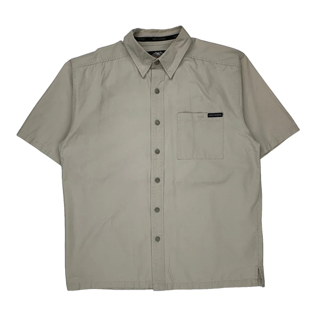 Motorcycles Harley Davidson Short Sleeve Shirt - Large Beige Cotton Refurbished - Thrifted (note: this is a term often used to describe second- refurbished available on Cerqular