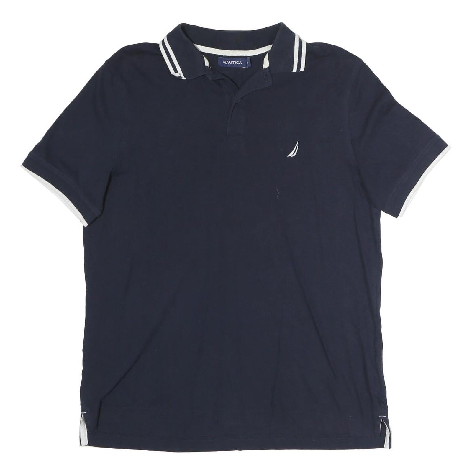 NAUTICA Mens Navy Blue Short Sleeve Plain L Cotton Polo Shirt Casual Refurbished - N/A refurbished available on Cerqular
