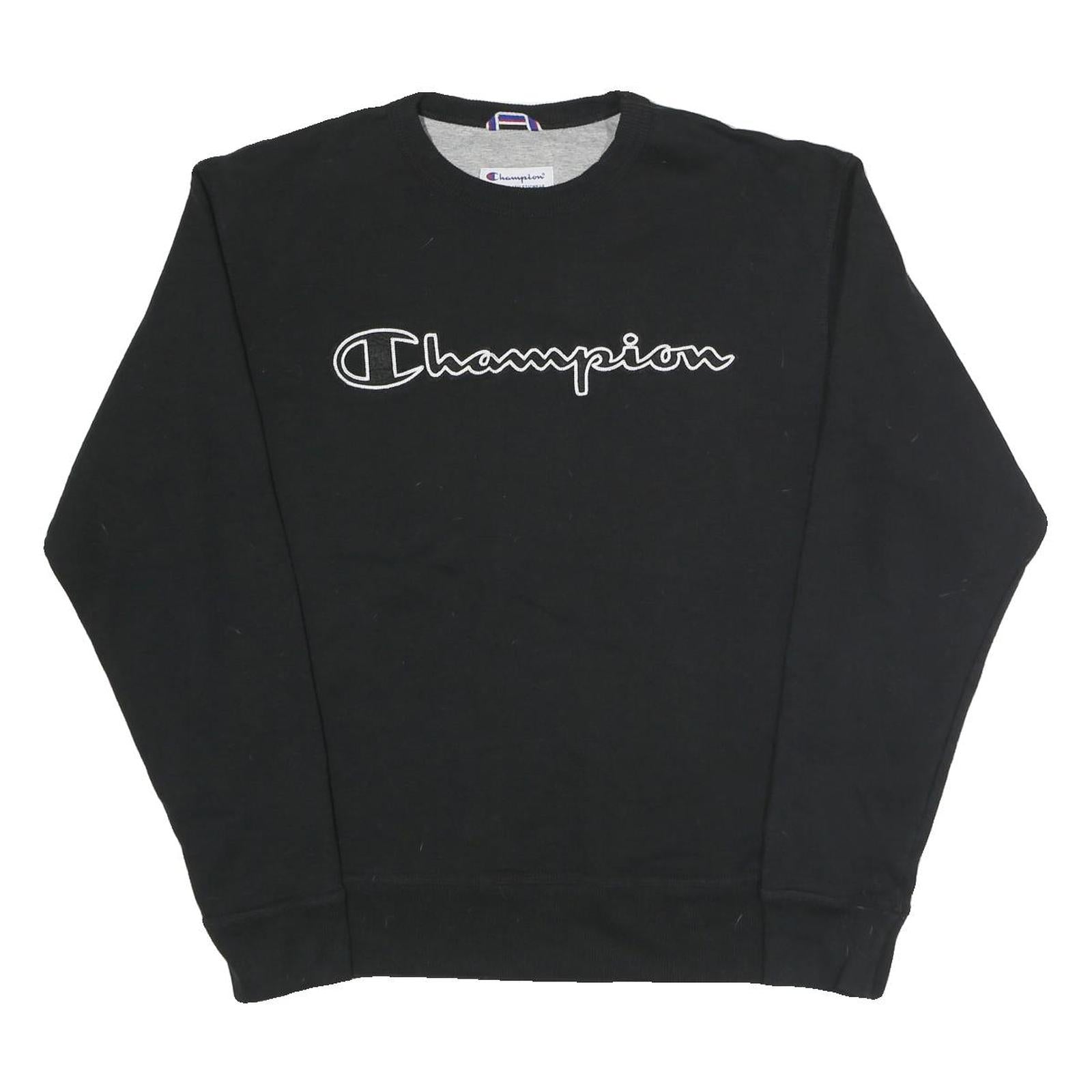 CHAMPION Mens Black Cotton Blend Crew Neck M Logo Sweatshirt Refurbished - N/A refurbished available on Cerqular
