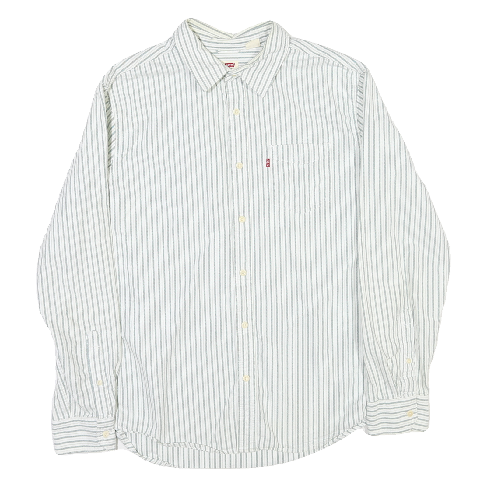 LEVI'S Mens White & Grey Stripe Cotton Blend Shirt L Casual Button Down Long Refurbished - N/A refurbished available on Cerqular