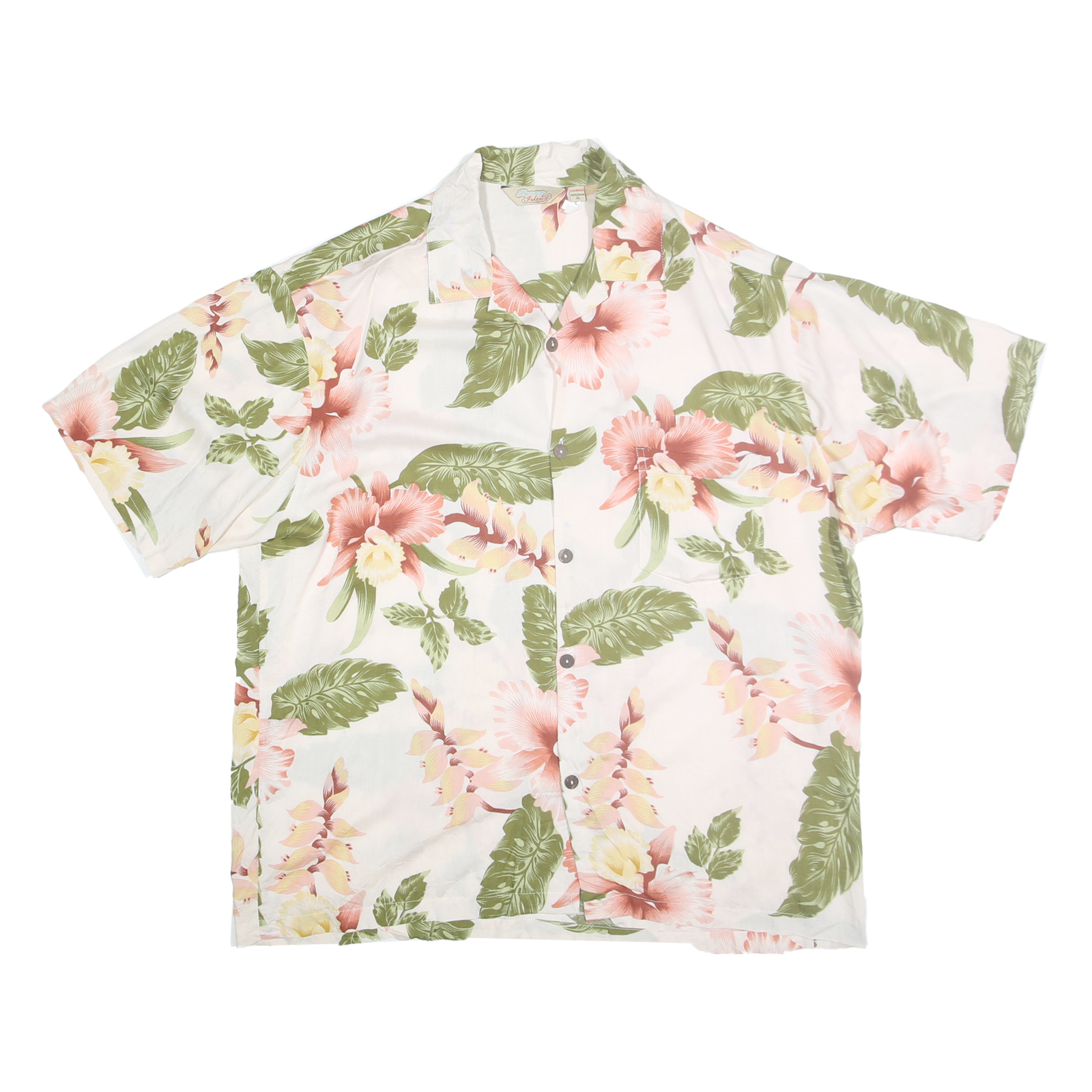 SUNNY ISLAND Mens White & Pink Floral Rayon Shirt XL Tropical Hawaiian Beachwear Refurbished - N/A refurbished available on Cerqular