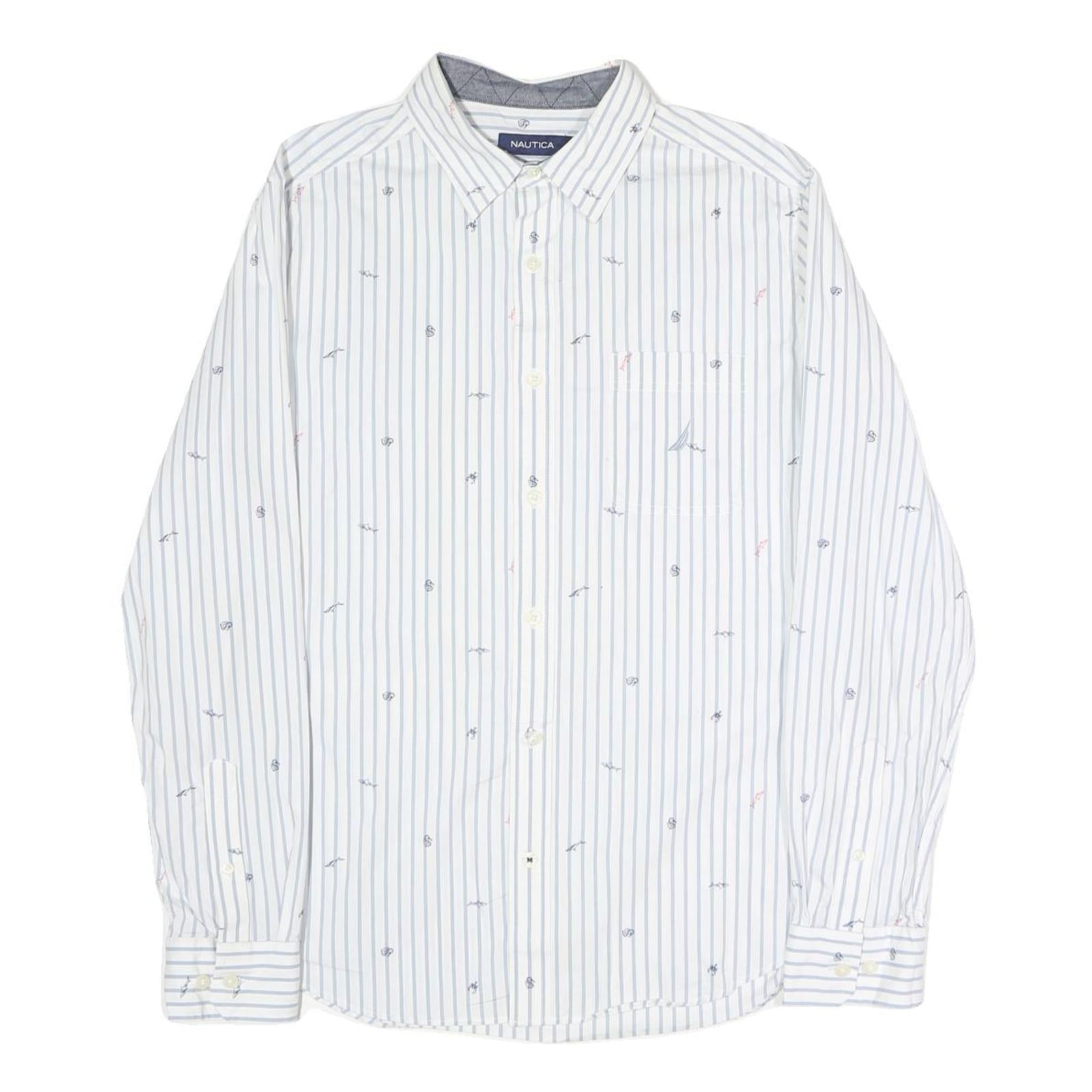 Buy NAUTICA Mens White & Blue Striped Cotton Blend Shirt M Nautical Embroidery Refurbished - $22.09 NAUTICA Mens White & Blue Striped Cotton Blend Shirt M Nautical Embroidery Refurbished - N/A refurbished available on Cerqular