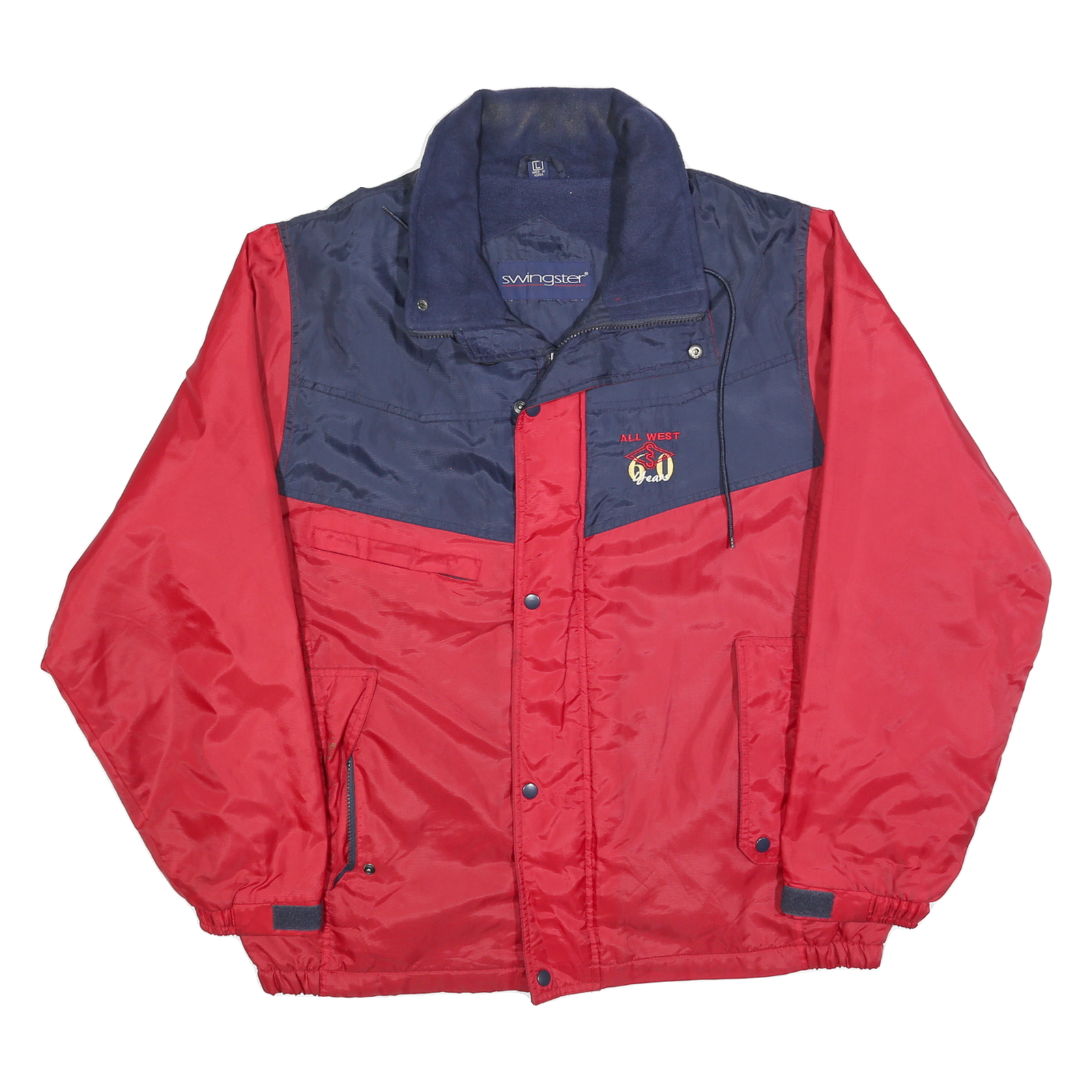 SWINGSTER Mens Red & Navy Colourblock Zip Jacket L Polyester Blend Casual Refurbished - N/A refurbished available on Cerqular