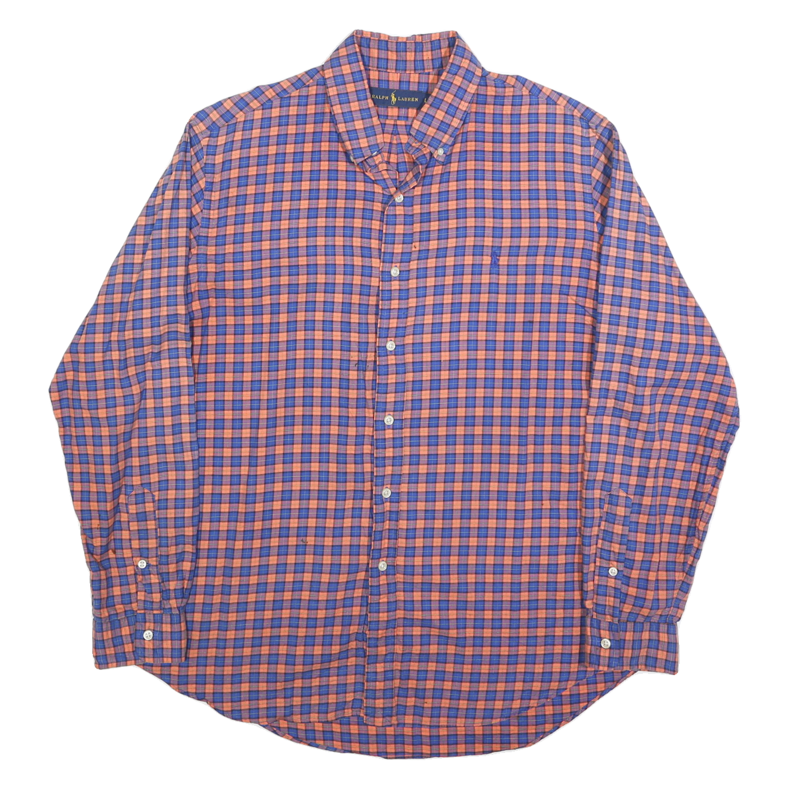 RALPH LAUREN Mens Blue & Orange Check Shirt L Cotton Blend Classic Button-Down Refurbished - N/A refurbished available on Cerqular