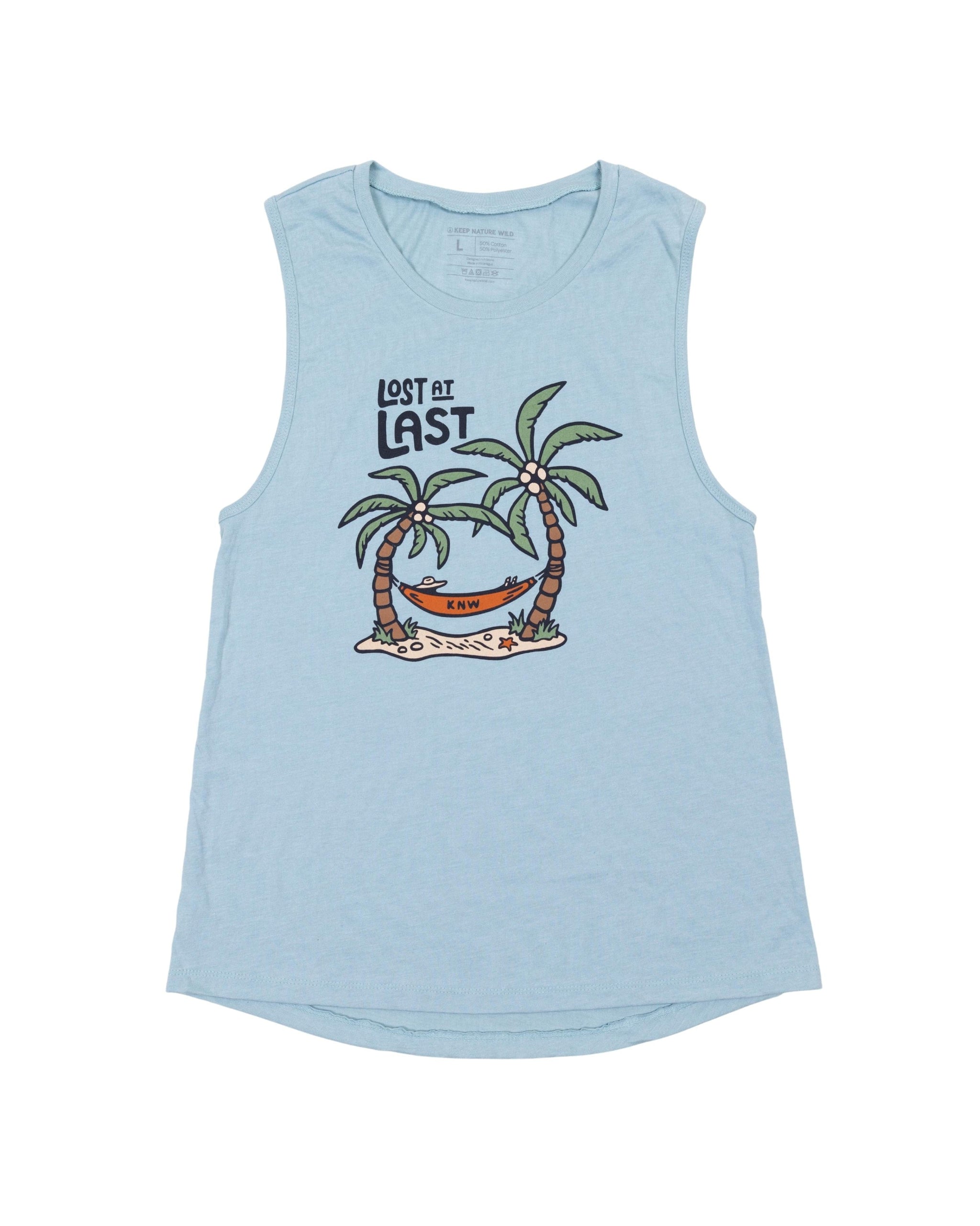 Lost at Last Palms Muscle Tank | Dusty Blue | Size: M Refurbished - Keep Nature Wild refurbished available on Cerqular