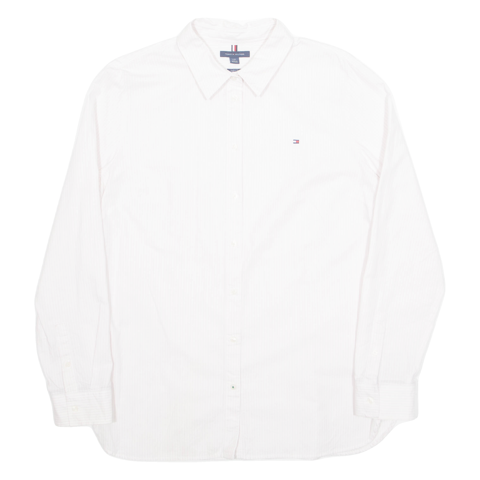 TOMMY HILFIGER Womens Shirt Pink Pinstripe Long Sleeve L Refurbished - N/A refurbished available on Cerqular