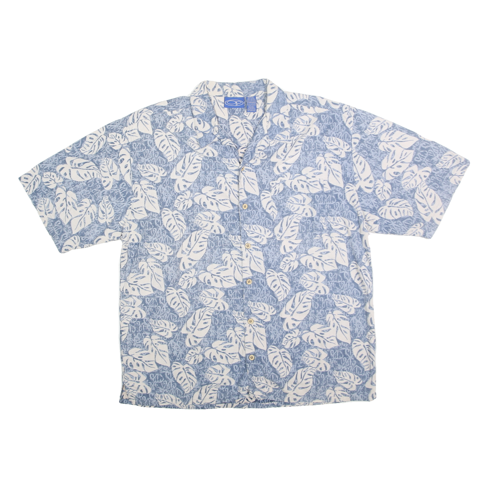 OP Mens Blue & White Hawaiian Shirt XL Leaf Print Summer Casual Button-Up Refurbished - N/A refurbished available on Cerqular