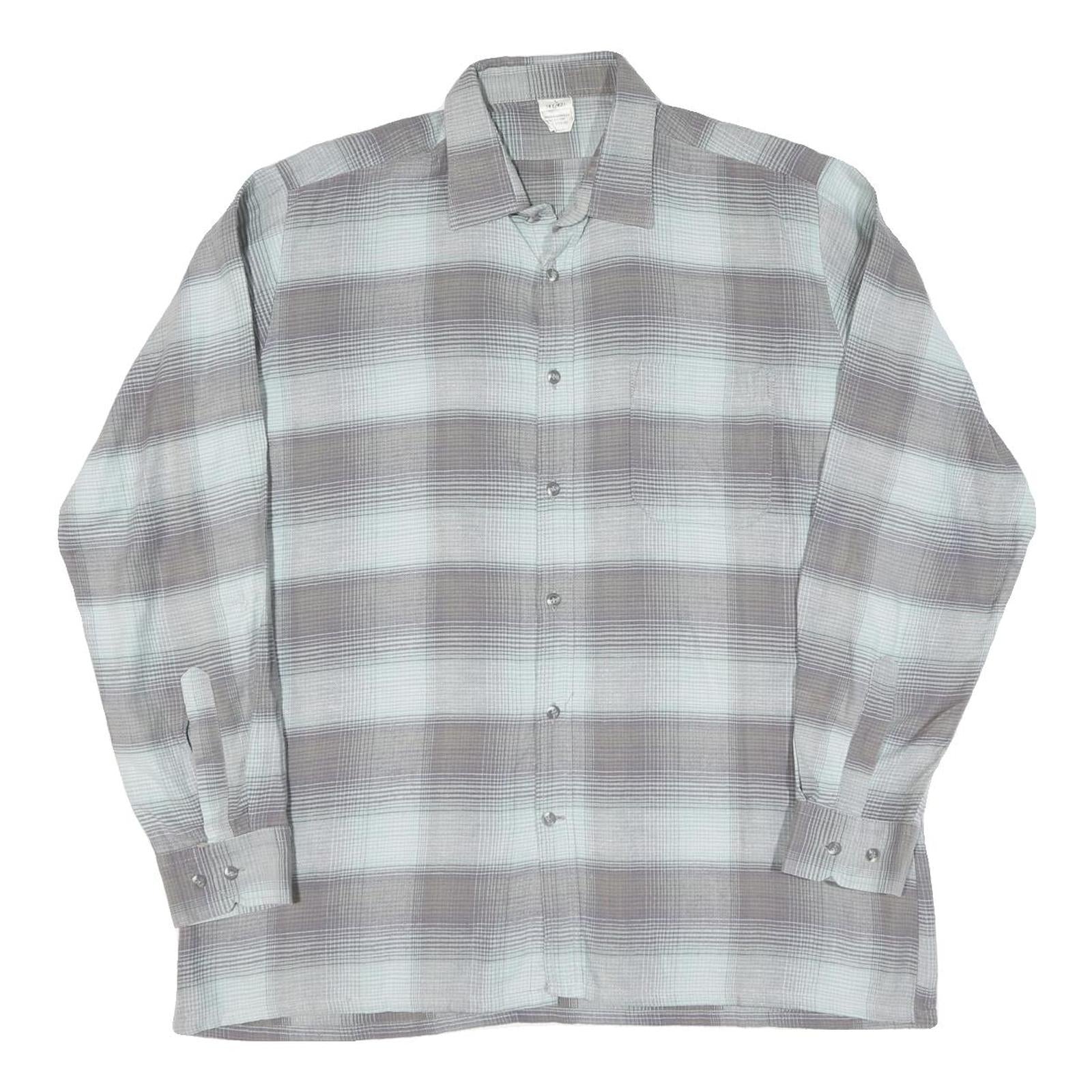 Mens Grey & White Check Cotton Shirt L Casual Classic Button-Up Refurbished - N/A refurbished available on Cerqular