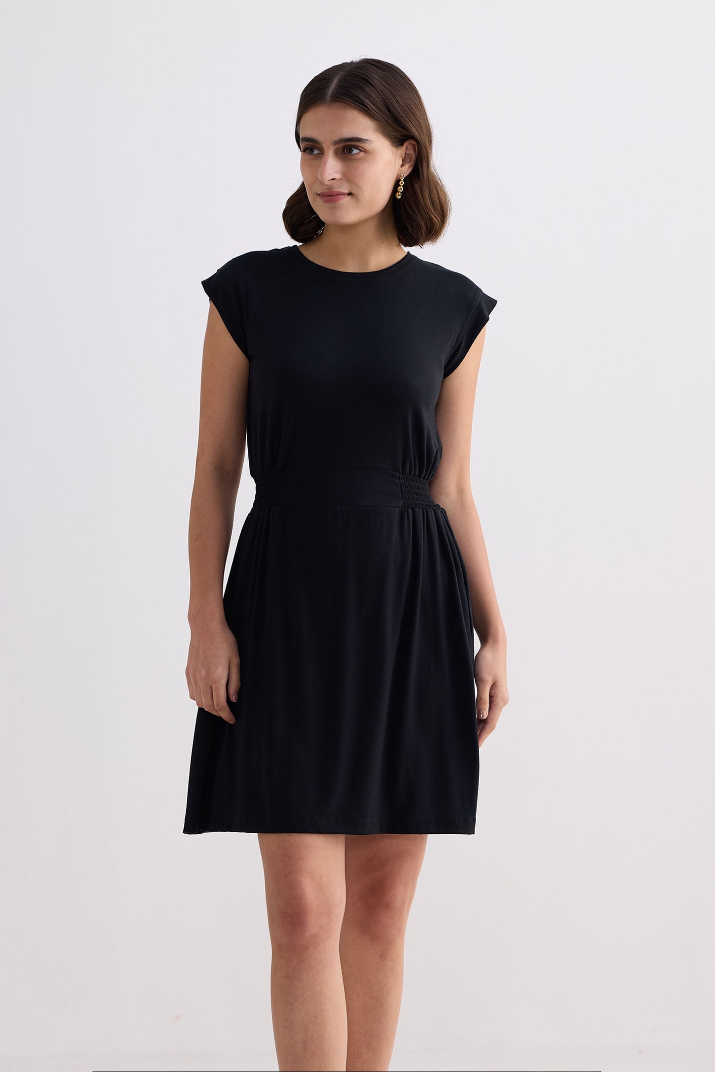 Short Dress With Smocking Side Detail in Black | Color: Black | Size: L Refurbished - Resistor (Note: This is a generic term for an electronic component, refurbished available on Cerqular