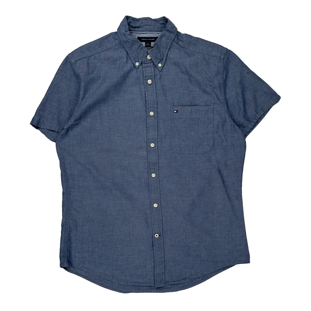 Tommy Hilfiger Short Sleeve Shirt - Large Blue Cotton Refurbished - Thrifted (note: this is a term often used to describe second- refurbished available on Cerqular