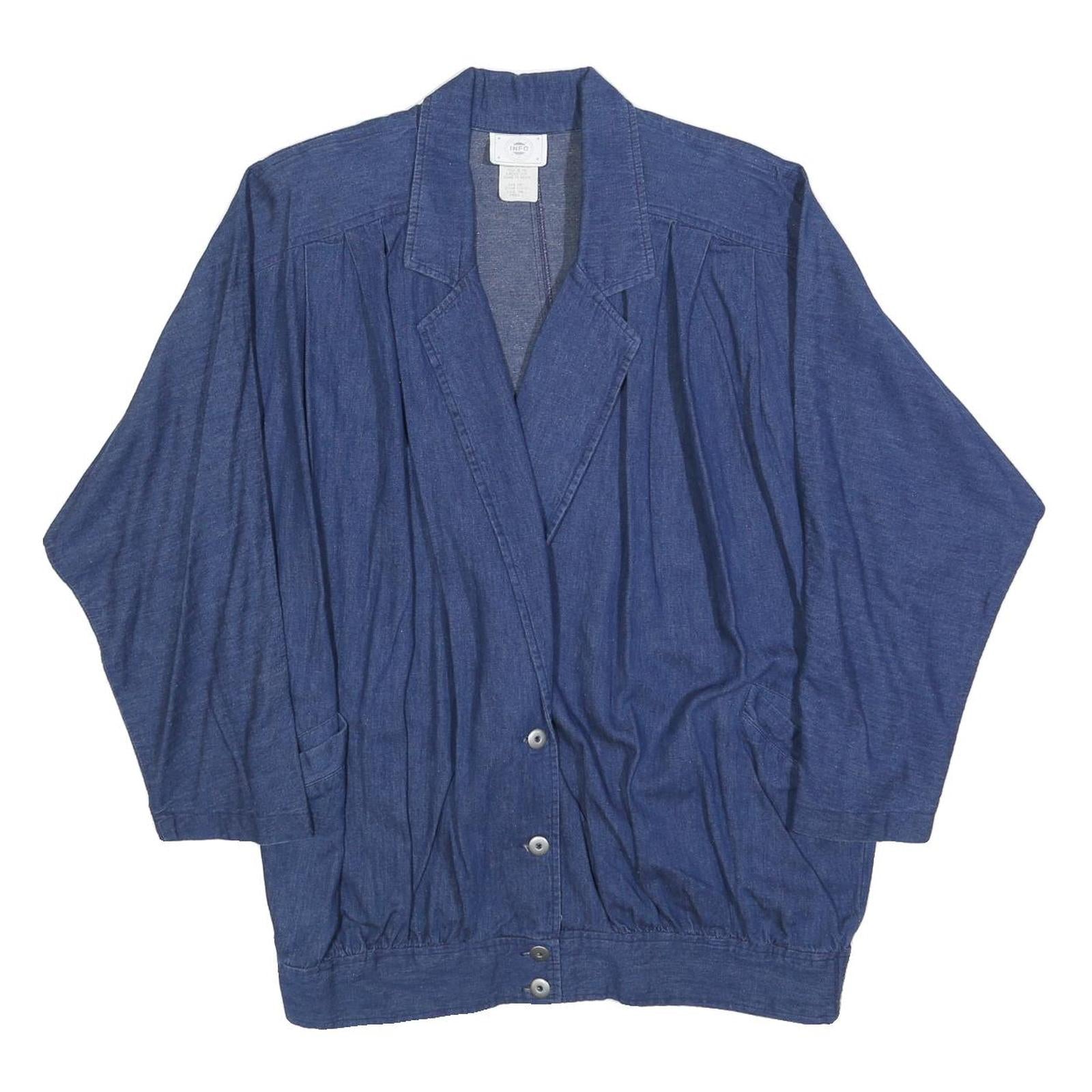 INFO Womens Blue Cotton Jacket S Woven Button Closure Relaxed Fit Classic Refurbished - N/A refurbished available on Cerqular