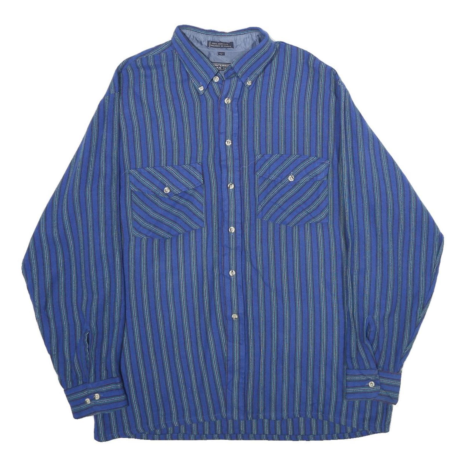 VAN HEUSEN Mens Blue Striped Shirt L Button-Down Long Sleeve Casual Acrylic Refurbished - N/A refurbished available on Cerqular