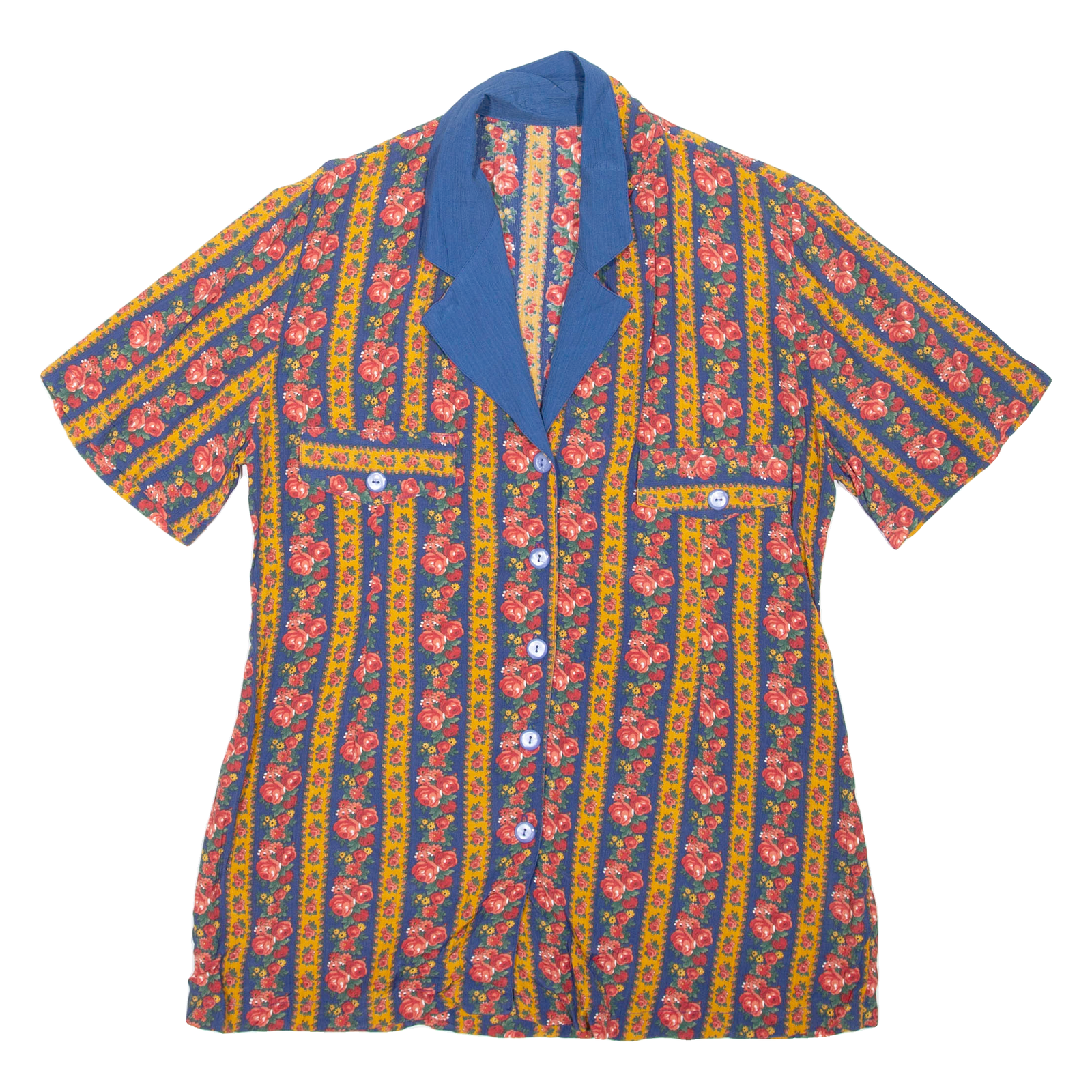 Womens Printed Shirt Blue Collared Floral M Refurbished - N/A refurbished available on Cerqular