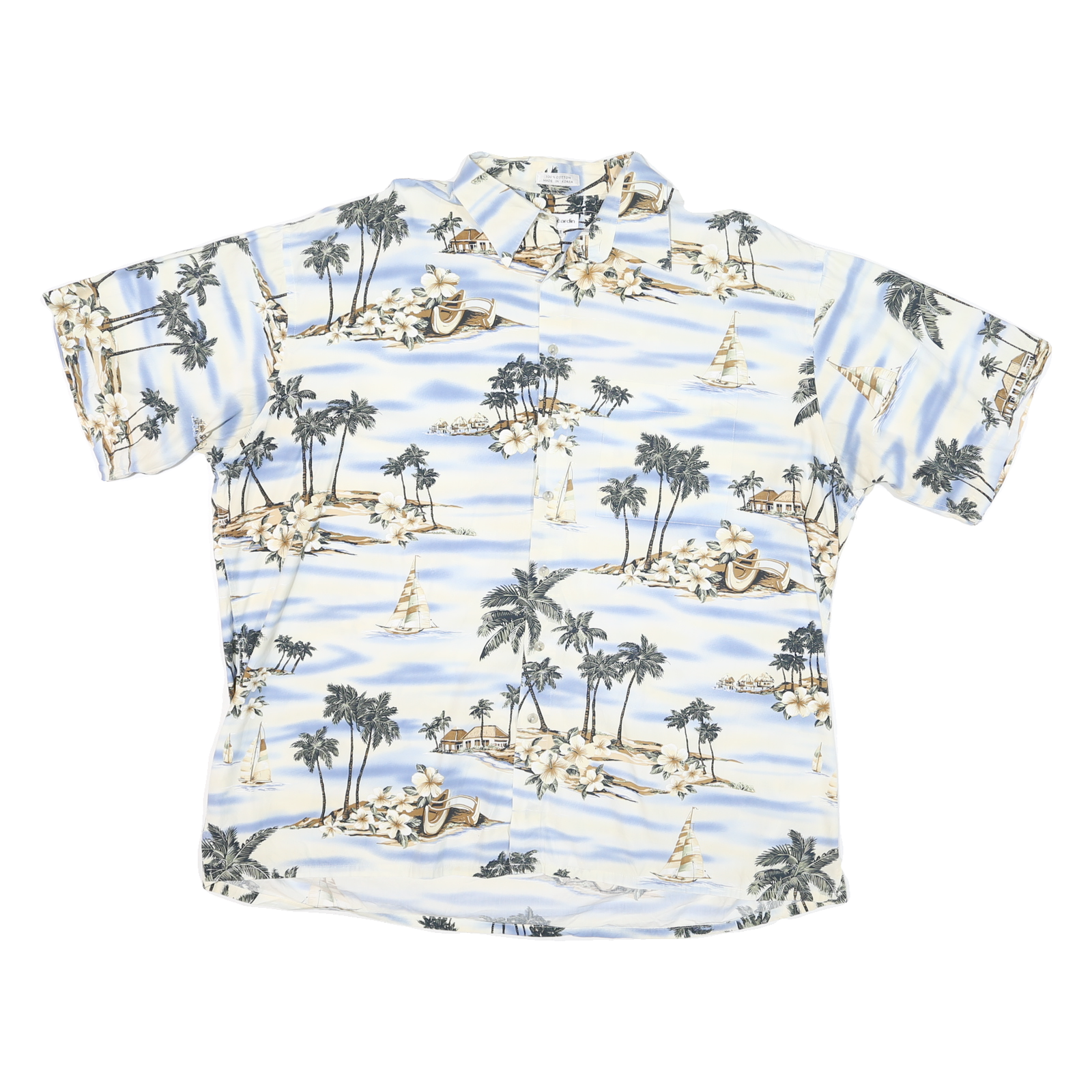 PIERRE CARDIN Mens White Blue Tropical Print Shirt 2XL Cotton Blend Casual Refurbished - N/A refurbished available on Cerqular