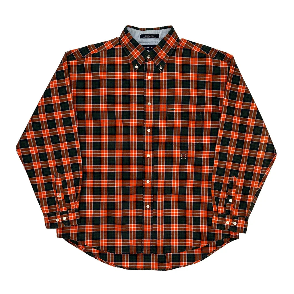 Tommy Hilfiger Checked Shirt - XL Green Cotton Refurbished - Thrifted (note: this is a term often used to describe second- refurbished available on Cerqular