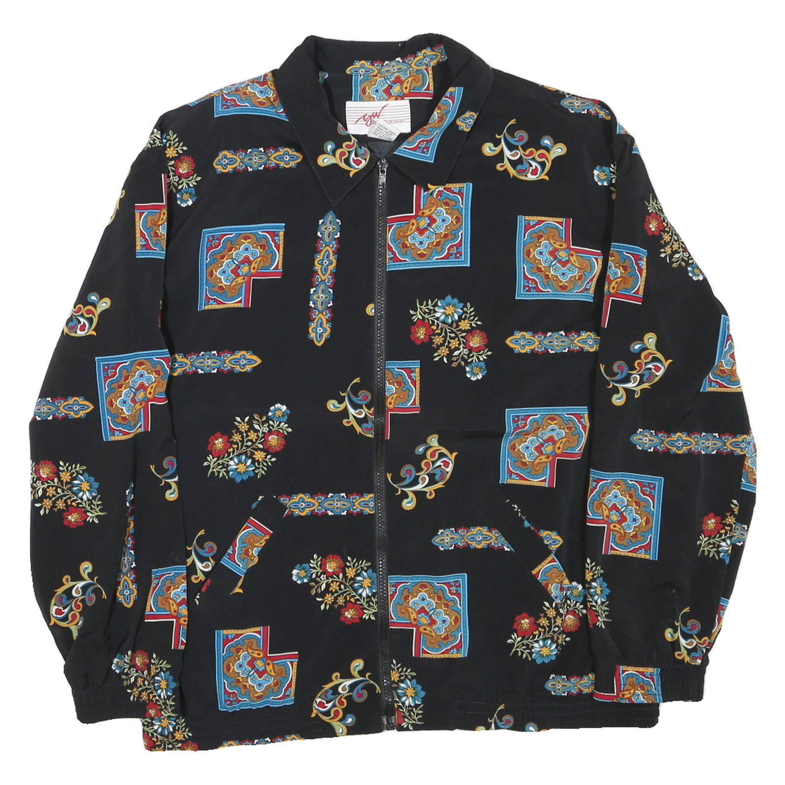 GW Mens Black Polyester Blend Floral Geometric Zip Jacket M Stylish Lightweight Refurbished - N/A refurbished available on Cerqular