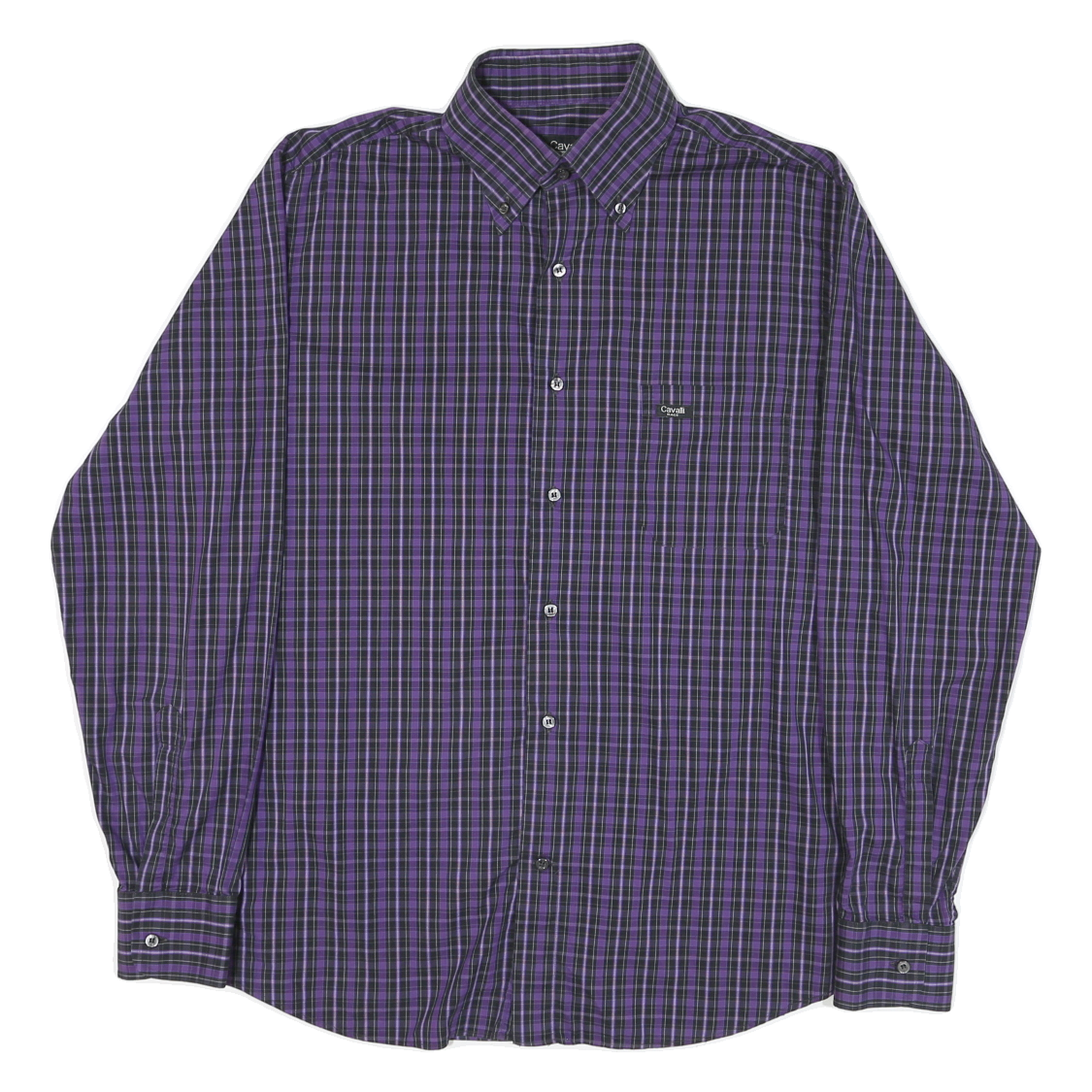 JUST CAVALLI Mens Purple & Black Check Shirt L Long Sleeve Button Down Cotton Refurbished - N/A refurbished available on Cerqular