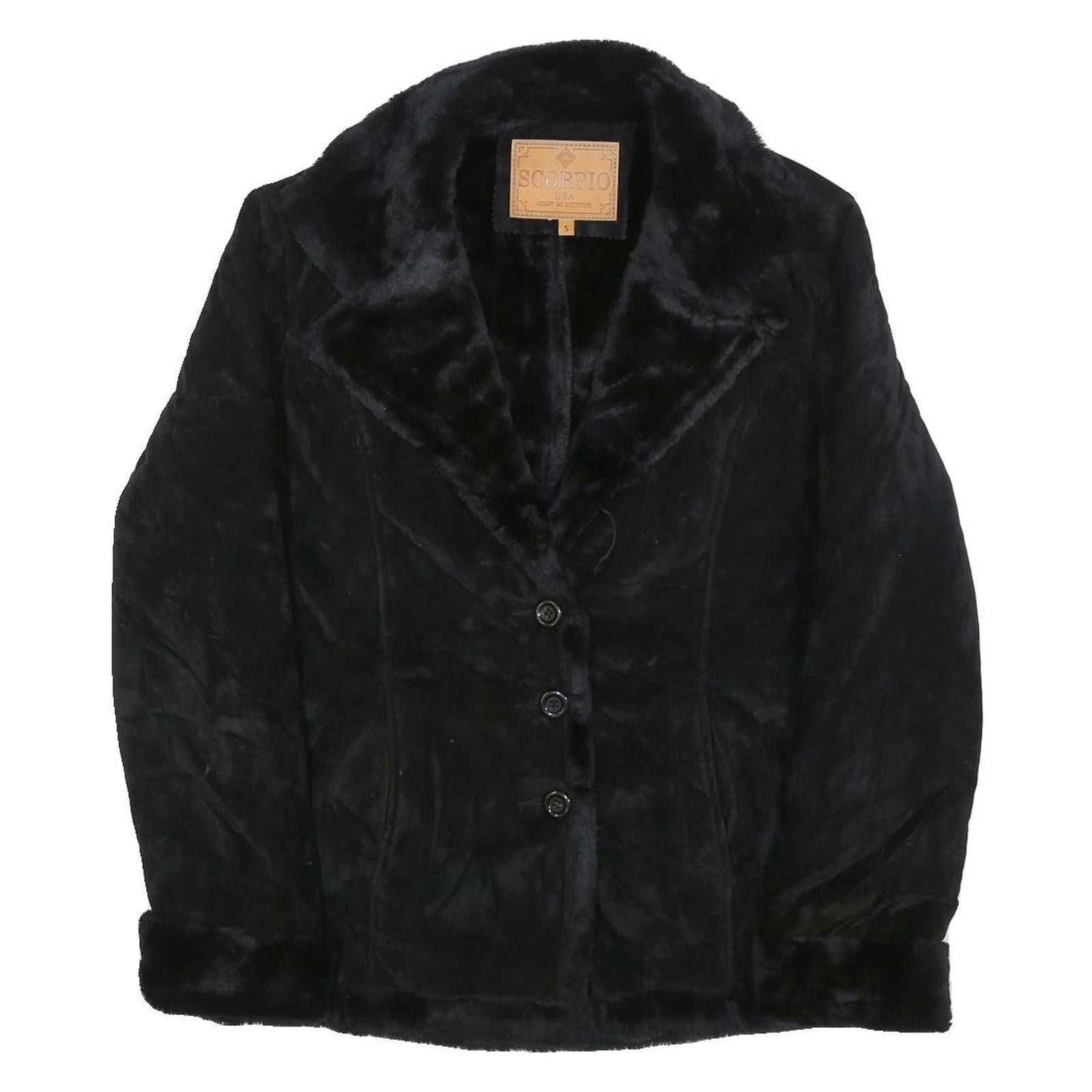 SCORPIO Womens Black Faux Fur Jacket S Polyester Blend Button Closure Classic Refurbished - N/A refurbished available on Cerqular