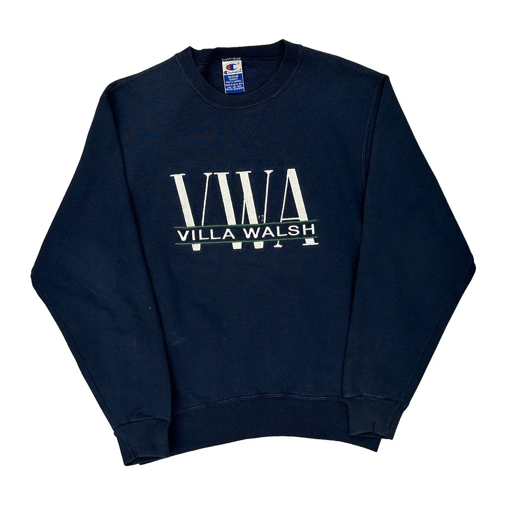 Villa Walsh Champion College Sweatshirt - Medium Navy Cotton Refurbished - Thrifted (note: this is a term often used to describe second- refurbished available on Cerqular