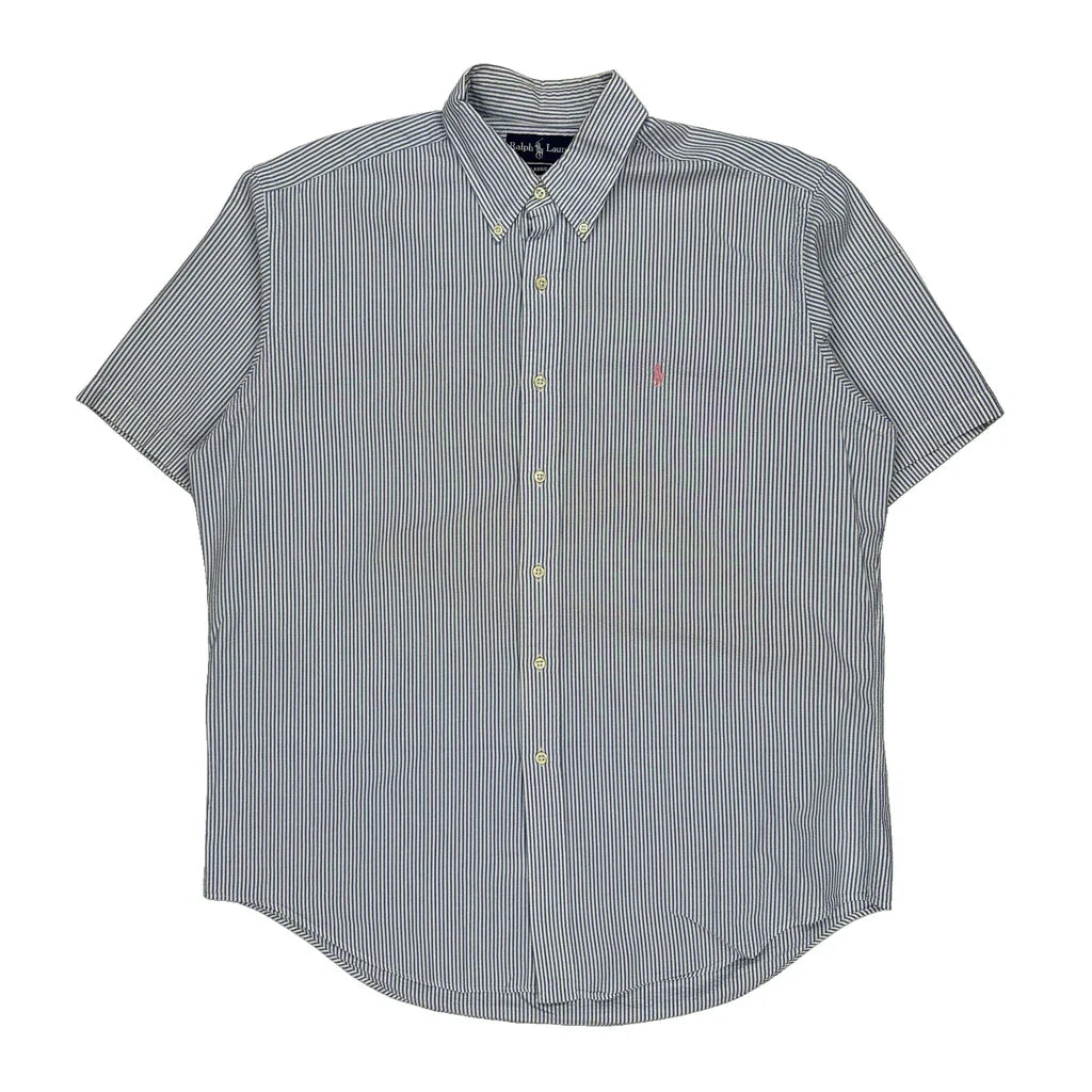 Ralph Lauren Striped Short Sleeve Shirt - Large Blue Cotton Refurbished - Thrifted (note: this is a term often used to describe second- refurbished available on Cerqular