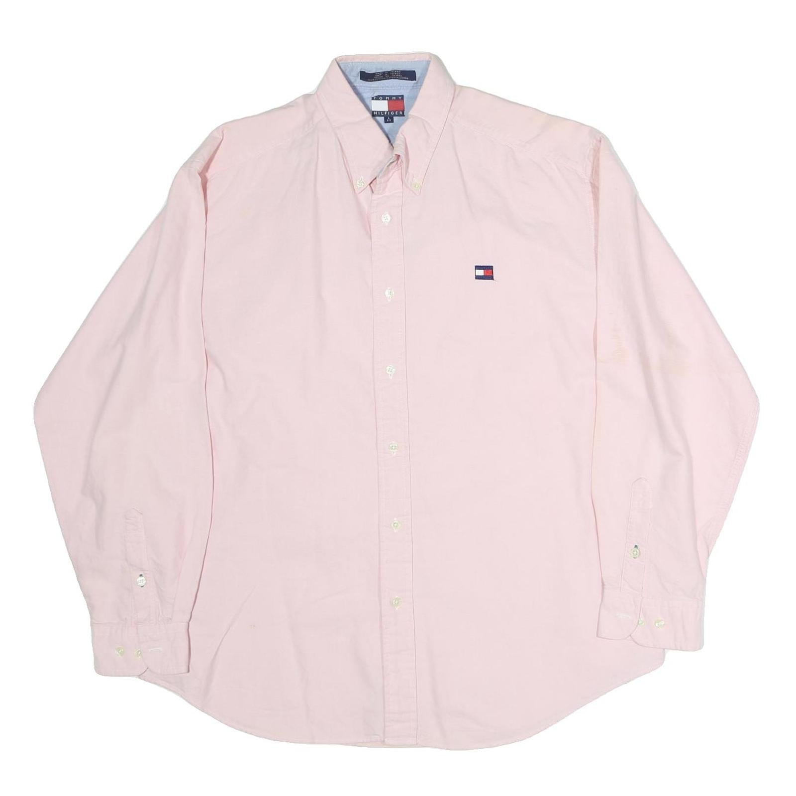 TOMMY HILFIGER Mens Pink & Blue Cotton Shirt L Classic Button Down Oxford Refurbished - N/A refurbished available on Cerqular