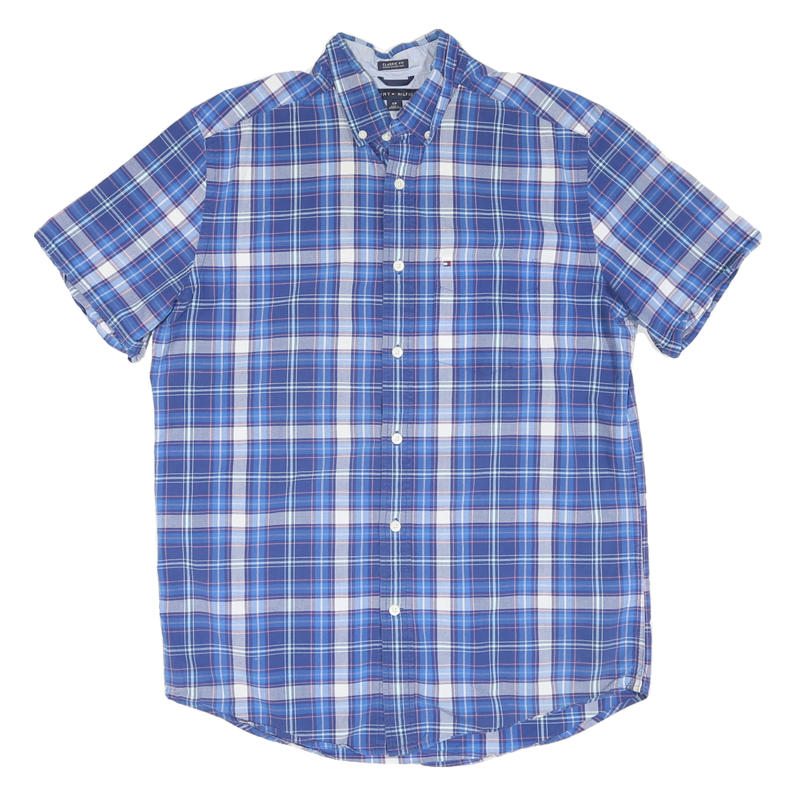 TOMMY HILFIGER Mens Blue & White Check Shirt S Classic Fit Cotton Blend Refurbished - N/A refurbished available on Cerqular