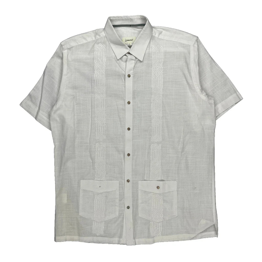 Kosta Azul Short Sleeve Shirt - Large White Linen Refurbished - Thrifted (note: this is a term often used to describe second- refurbished available on Cerqular