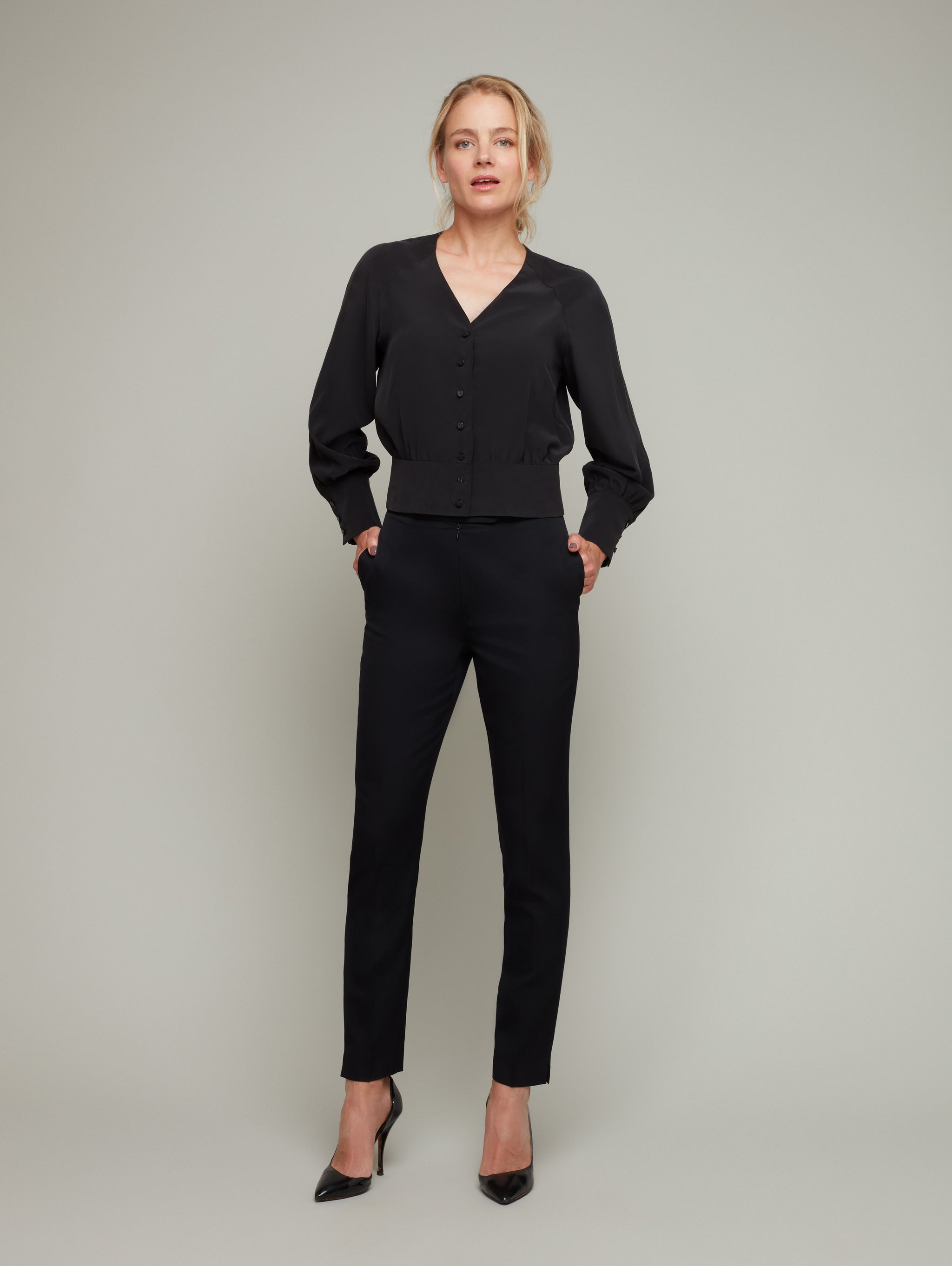LAVENDER | Drop-Waist Blouse | Color: Black | Size: S Refurbished - N/A refurbished available on Cerqular