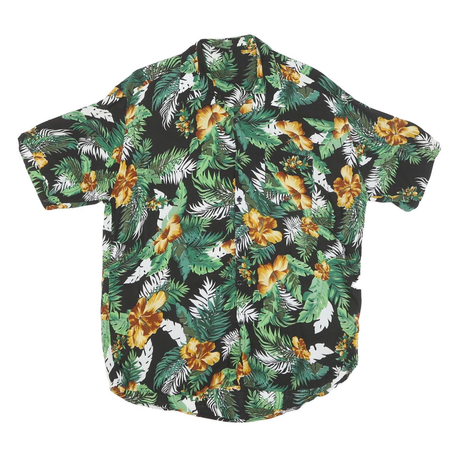 Mens Black Green & Yellow Tropical Print Cotton Blend Shirt 2XL Summer Casual Refurbished - N/A refurbished available on Cerqular