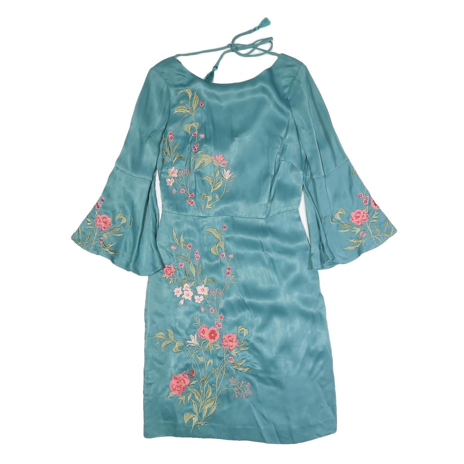 MONSOON Womens Blue Embroidered Day Dress Polyester Blend Bell Sleeve UK 8 Refurbished - N/A refurbished available on Cerqular