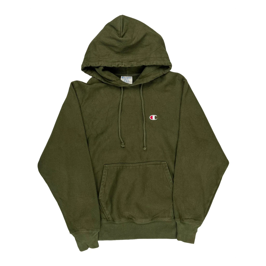 Reverse Weave Champion Hoodie - Small Green Cotton Refurbished - Thrifted (note: this is a term often used to describe second- refurbished available on Cerqular