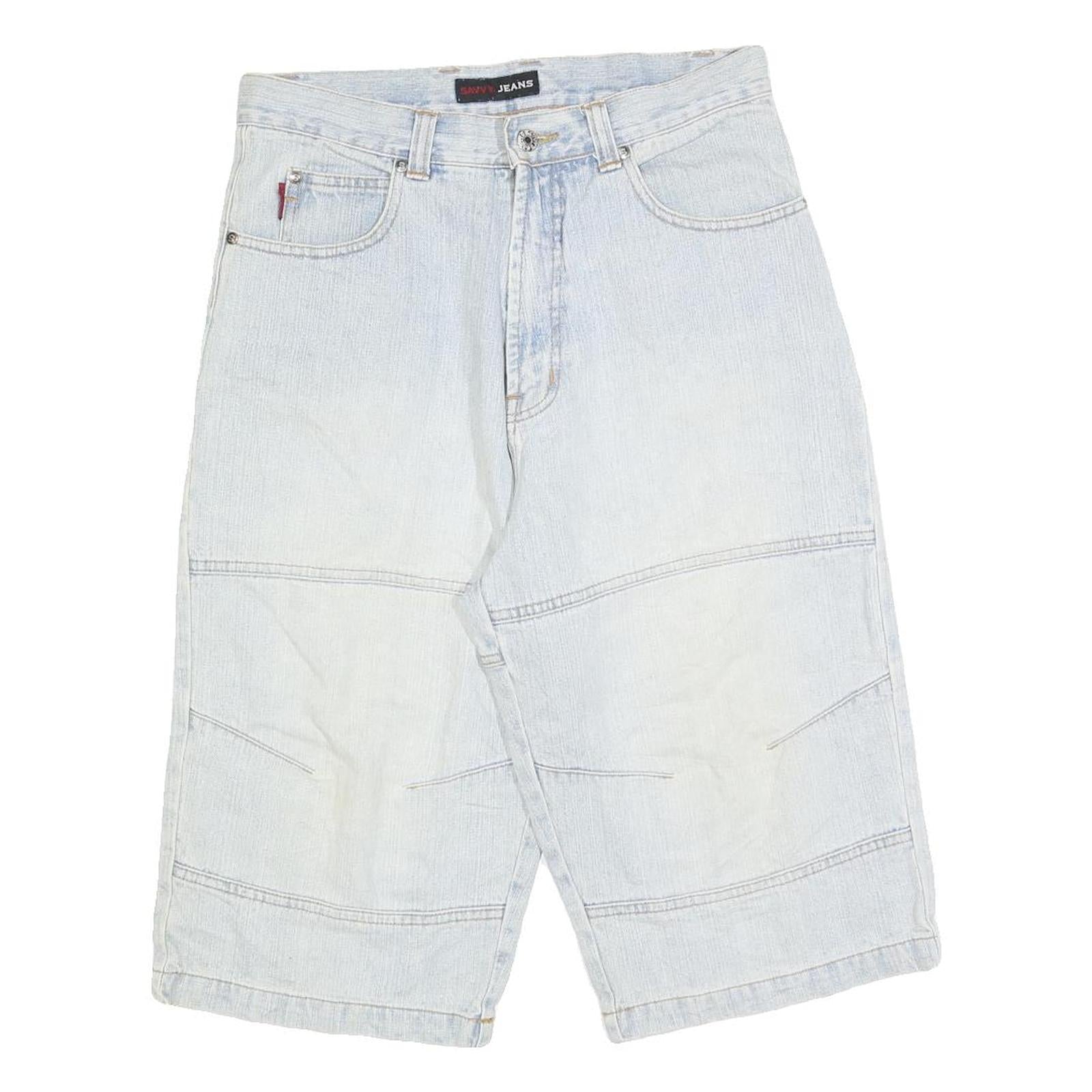 SAVVY JEANS Mens Light Blue Denim Casual Shorts M W32 Lightweight Cotton Blend Refurbished - N/A refurbished available on Cerqular