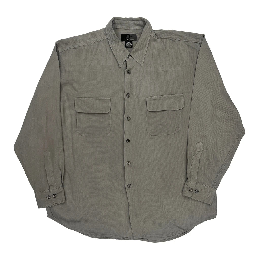 J. Ferrar Shirt - Large Grey Silk Refurbished - Thrifted (note: this is a term often used to describe second- refurbished available on Cerqular
