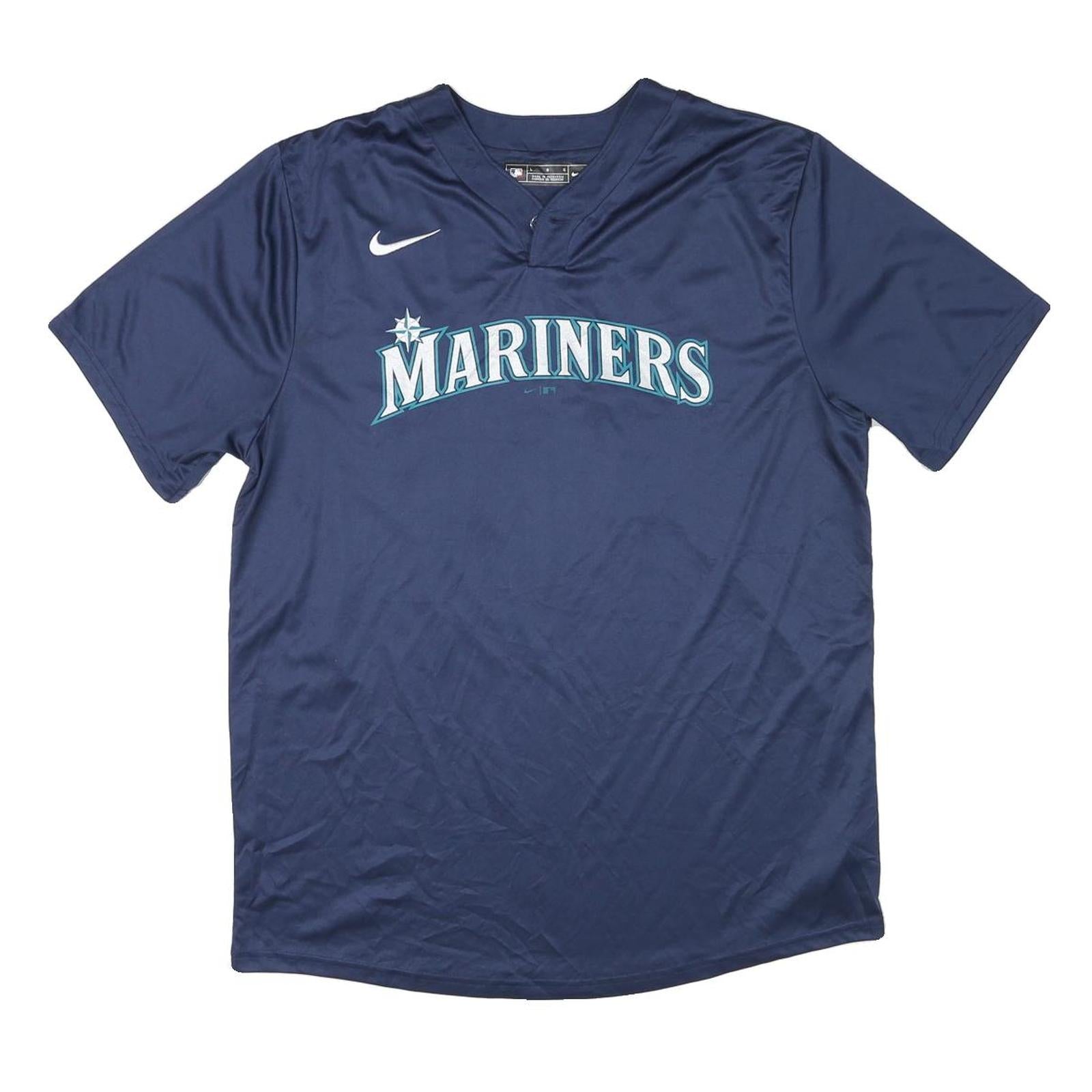 NIKE Mens Blue Mariners Baseball T-Shirt L Short Sleeve V-Neck Sports Jersey Refurbished - N/A refurbished available on Cerqular