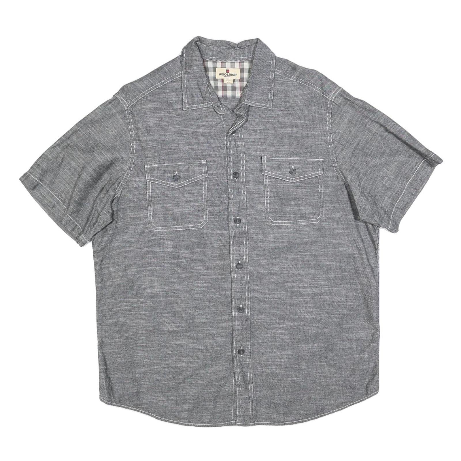 WOOLRICH Mens Grey Casual Shirt L Button Front Short Sleeve Lightweight Cotton Refurbished - N/A refurbished available on Cerqular