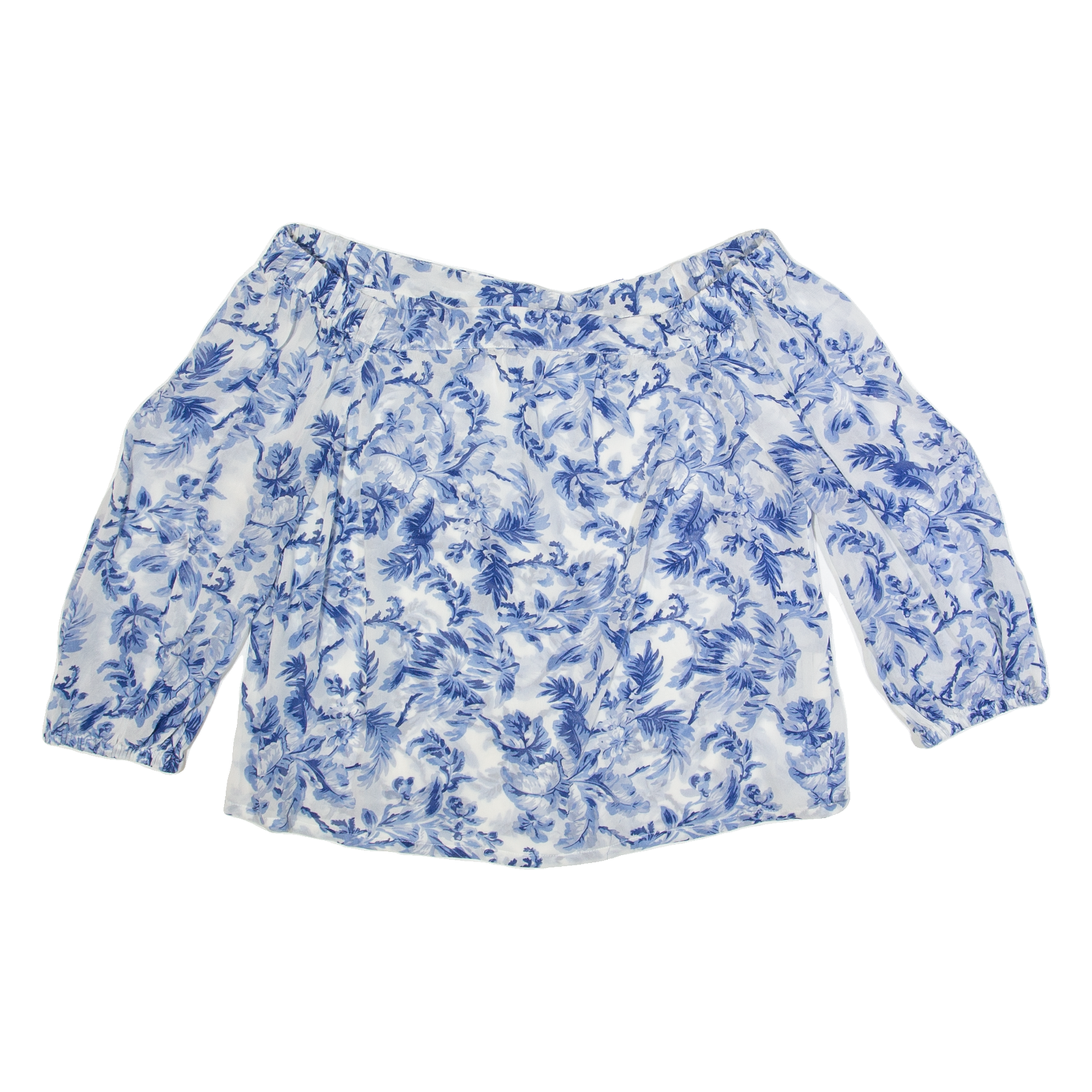 JACK WILLS Sheer Womens Printed Top Blue Off Shoulder Viscose Floral UK 8 Refurbished - N/A refurbished available on Cerqular