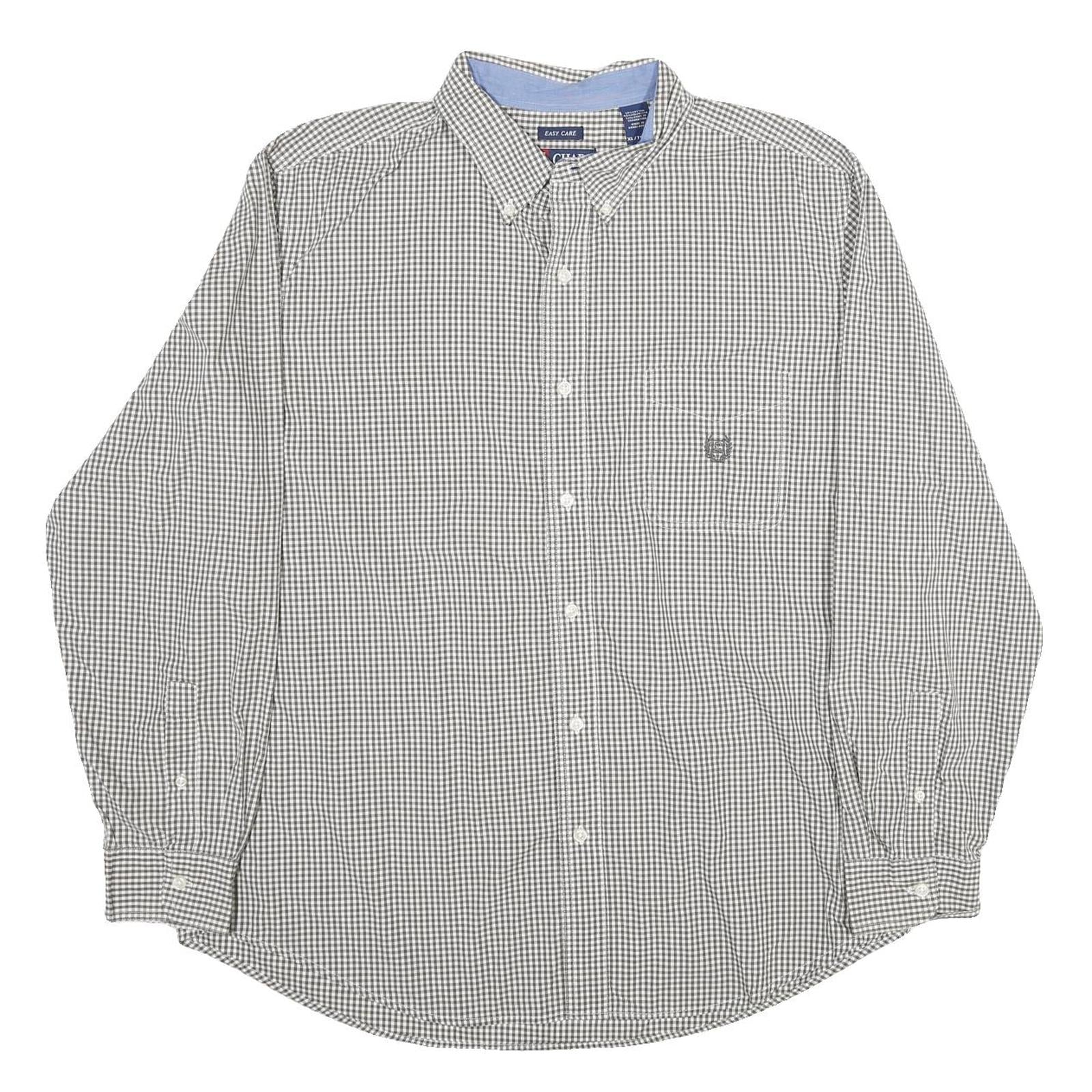 CHAPS Mens Grey & White Check Shirt XL Button-Down Collar Long Sleeve Cotton Refurbished - N/A refurbished available on Cerqular