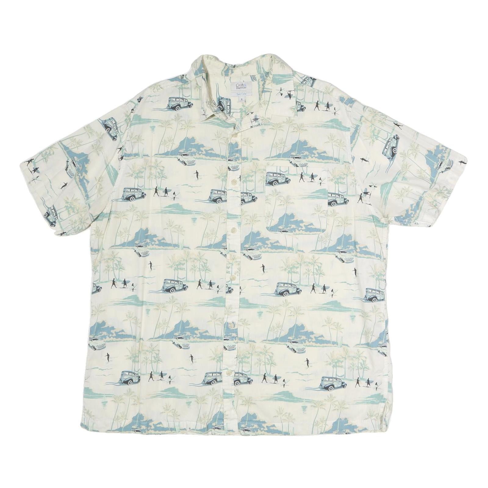 CROFT & BARROW Mens White & Blue Printed Cotton Shirt XL Casual Summer Beach Refurbished - N/A refurbished available on Cerqular