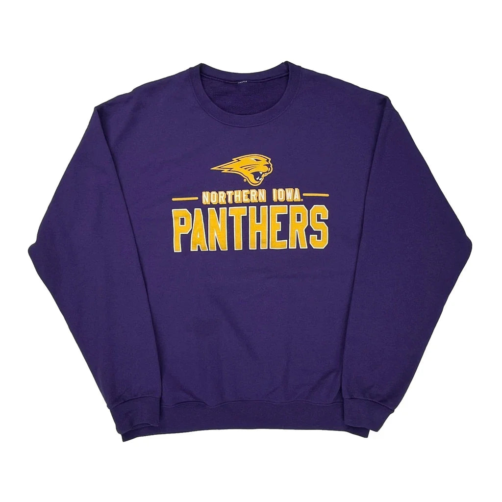 Northern Iowa Panthers Gildan Sweatshirt - XL Yellow Cotton Blend Refurbished - Thrifted (note: this is a term often used to describe second- refurbished available on Cerqular