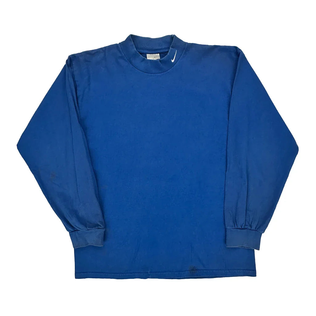 Nike Long Sleeve T-Shirt - Large Blue Cotton Refurbished - Thrifted (note: this is a term often used to describe second- refurbished available on Cerqular