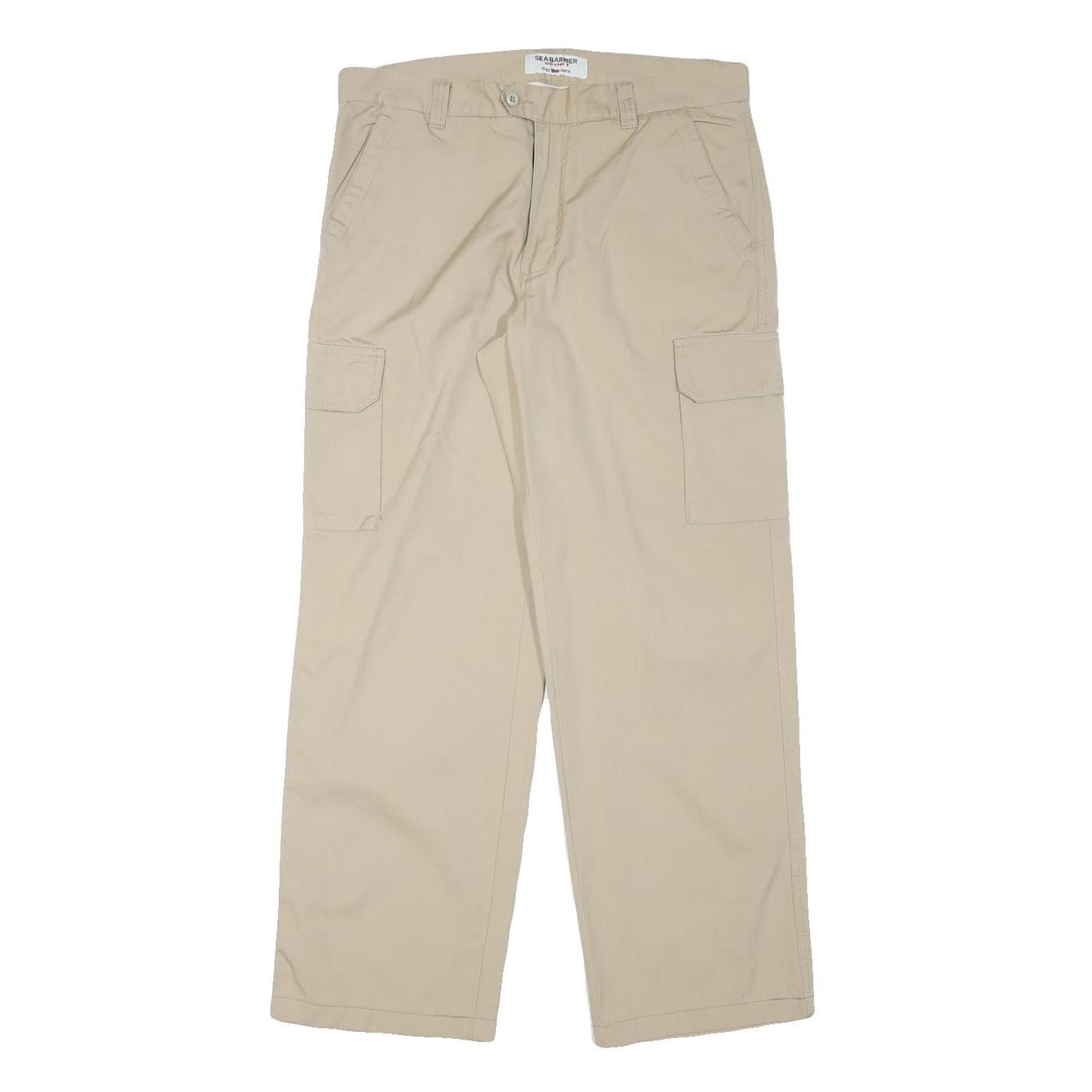 SEA BARRIER Mens Relaxed Beige Cotton Blend Zip Cargo Trousers W33 L30 Refurbished - N/A refurbished available on Cerqular