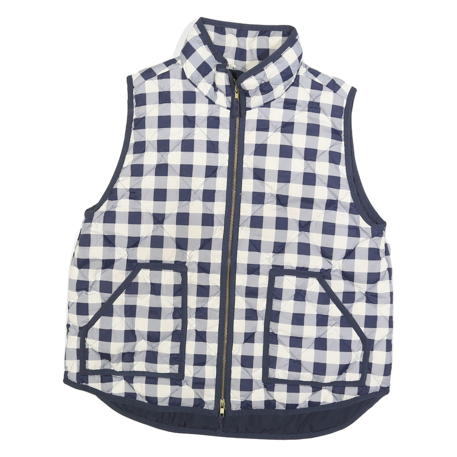 J.CREW Womens Navy & White Quilted Gilet XL Polyester Blend Check Zip Pocket Refurbished - N/A refurbished available on Cerqular