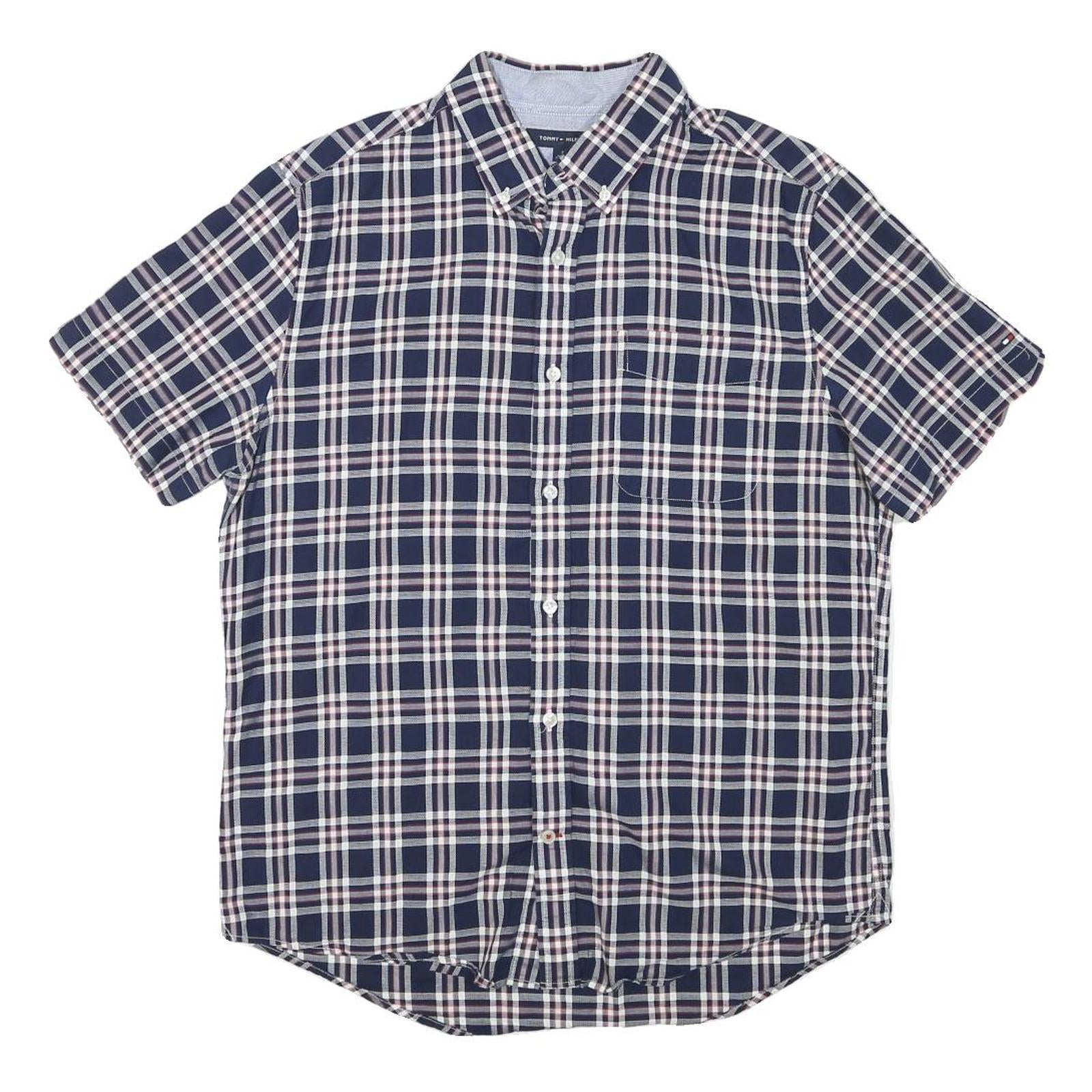 TOMMY HILFIGER Mens Blue & White Check Shirt M Casual Button Short Sleeve Refurbished - N/A refurbished available on Cerqular