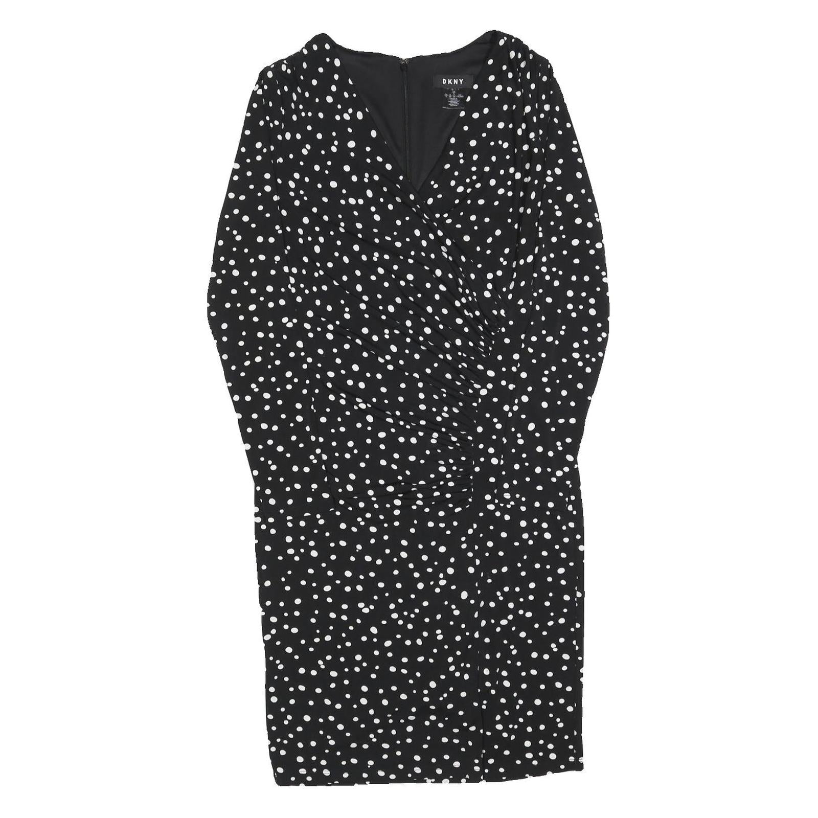 DKNY Womens Black & White Polka Dot Day Dress Polyester Blend Long Sleeve Knee Refurbished - N/A refurbished available on Cerqular