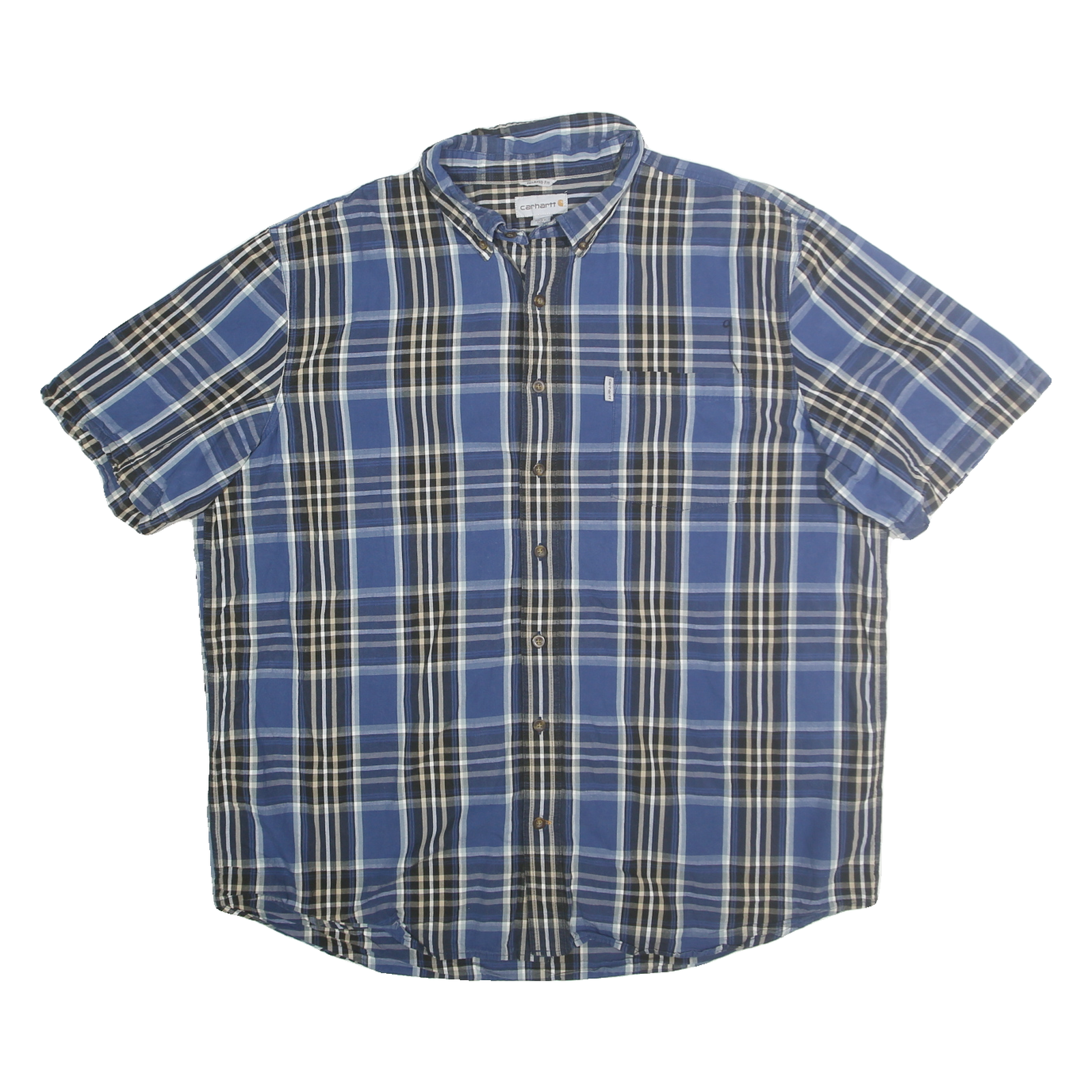CARHARTT Mens Blue Black Check Short Sleeve Casual Shirt 2XL Cotton Blend Refurbished - N/A refurbished available on Cerqular