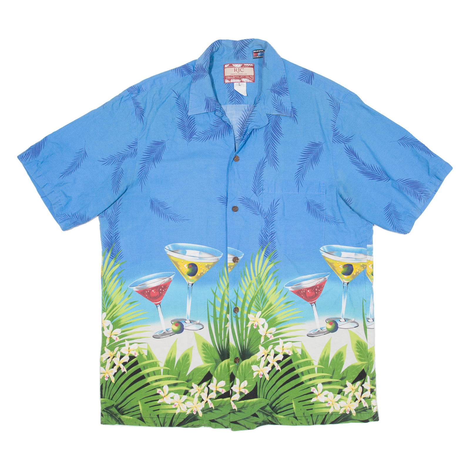 RJC Mens Hawaiian Shirt Blue Floral L Refurbished - N/A refurbished available on Cerqular