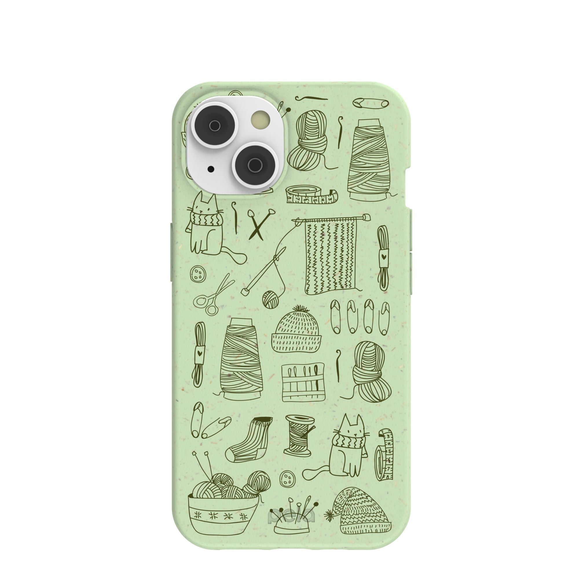 Sage Green Knit Nook iPhone 14/16e Case Refurbished - Pela Case refurbished available on Cerqular